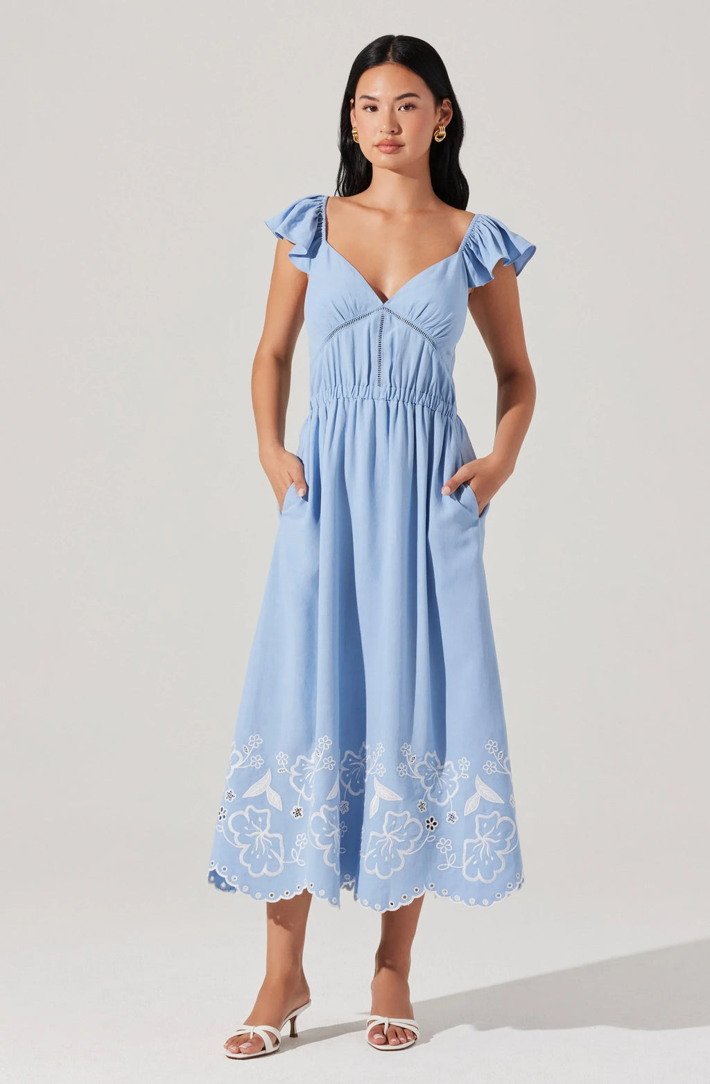 Odeletta Embroidered Floral Trim Midi Dress