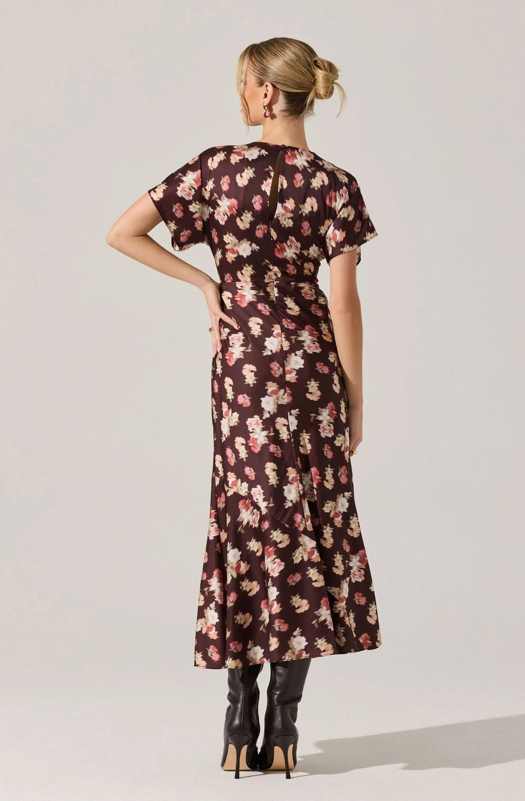 Talyha Floral Satin V-Neck Midi Dress