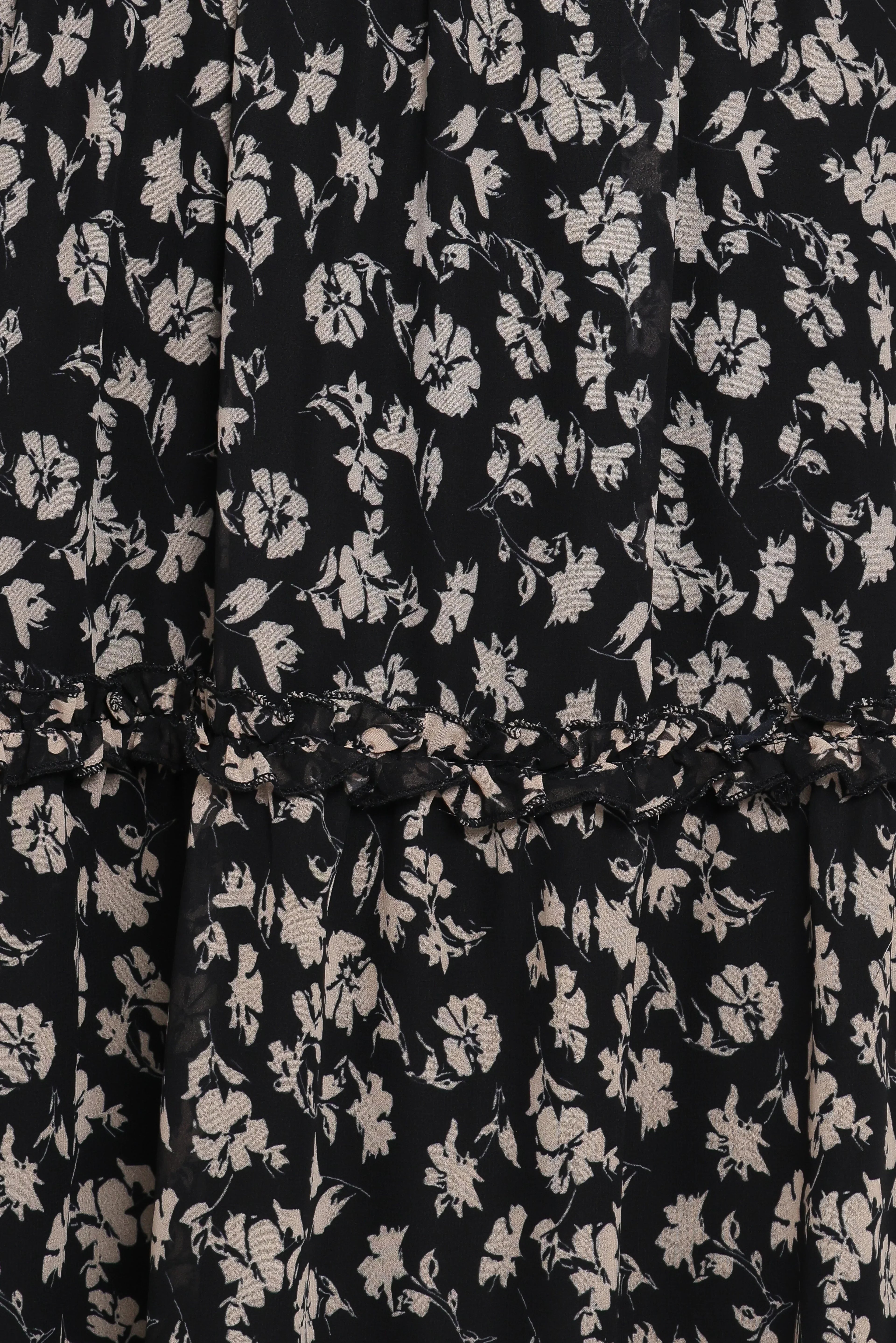 Edwina Shirred Frill Long Sleeve Midi Dress - Black Ditsy Floral