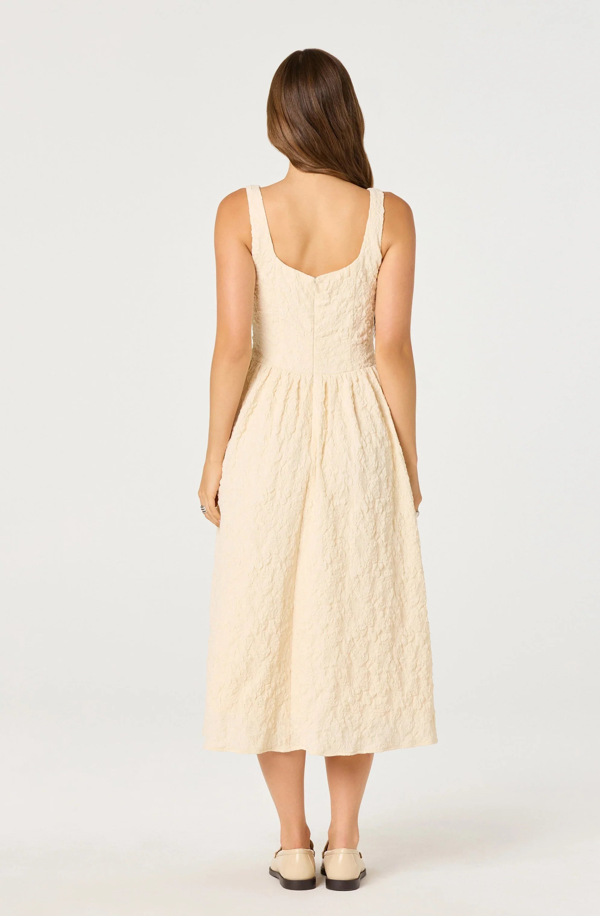 Button Front Boat Neck Midi Dress