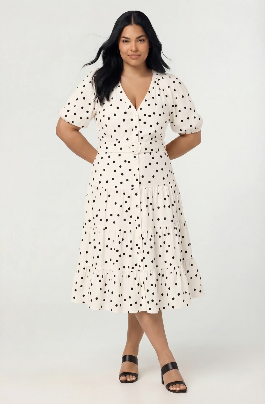 Minnie Polka Dot Tiered Midi Dress
