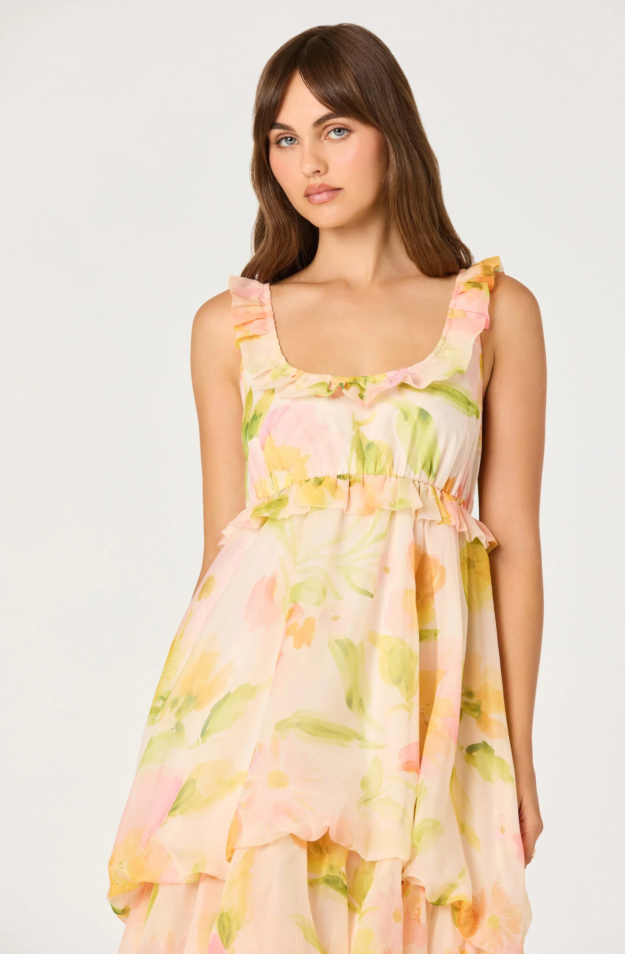 Serenidy Floral Ruffle Tiered High-Low Midi Dress
