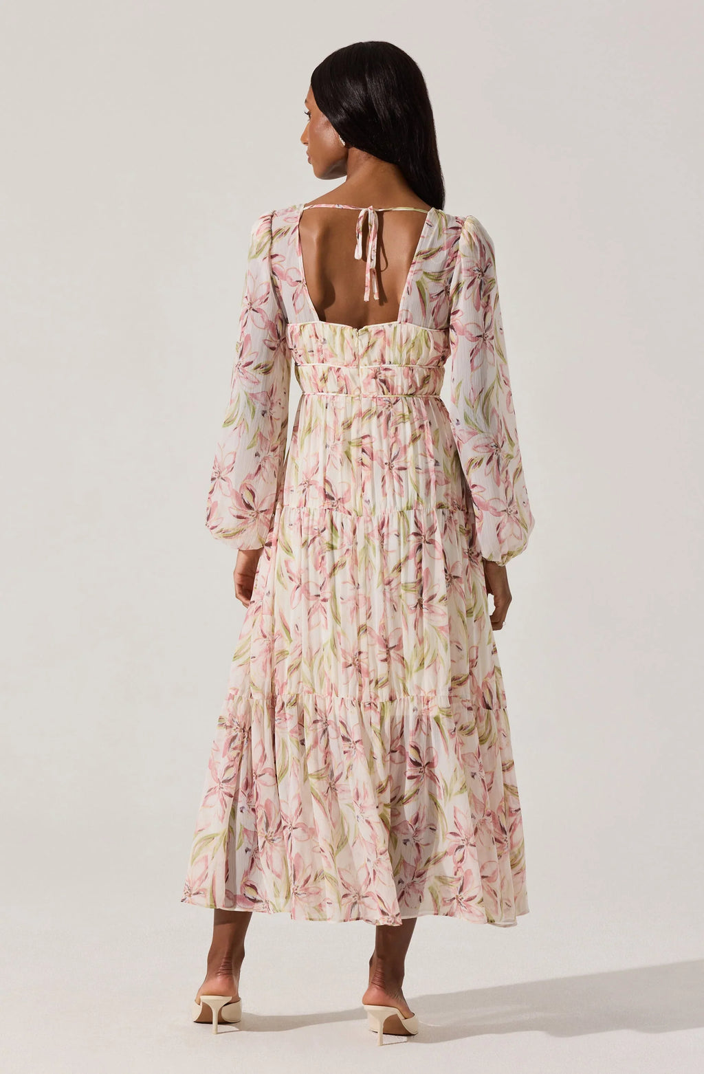 Pleated Chiffon Floral Midi Dress