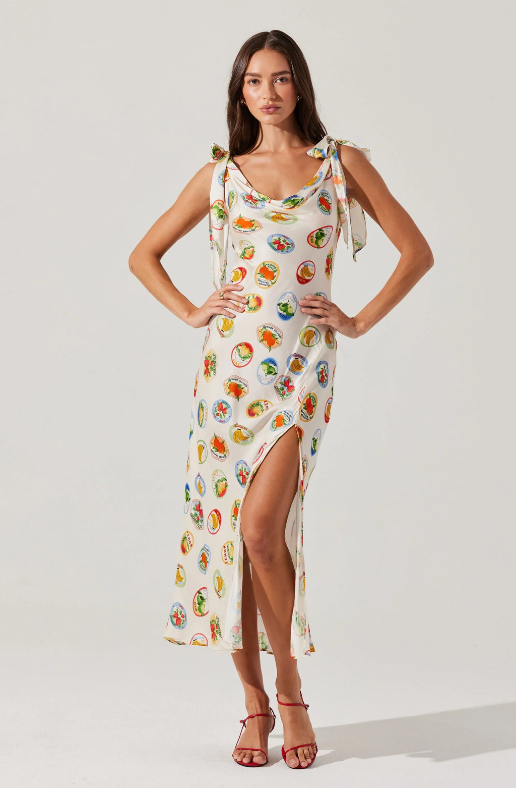 Allexina Satin Cowl Neck Midi Dress