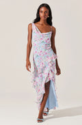 Levina Asymmetric Floral Ruffle Maxi Dress