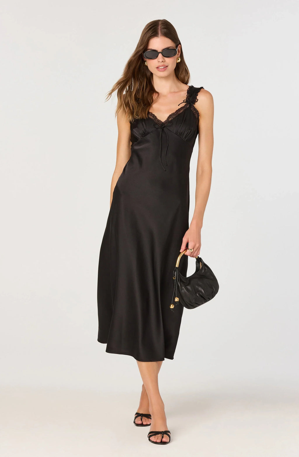 Lace Trim Satin Slip Midi Dress