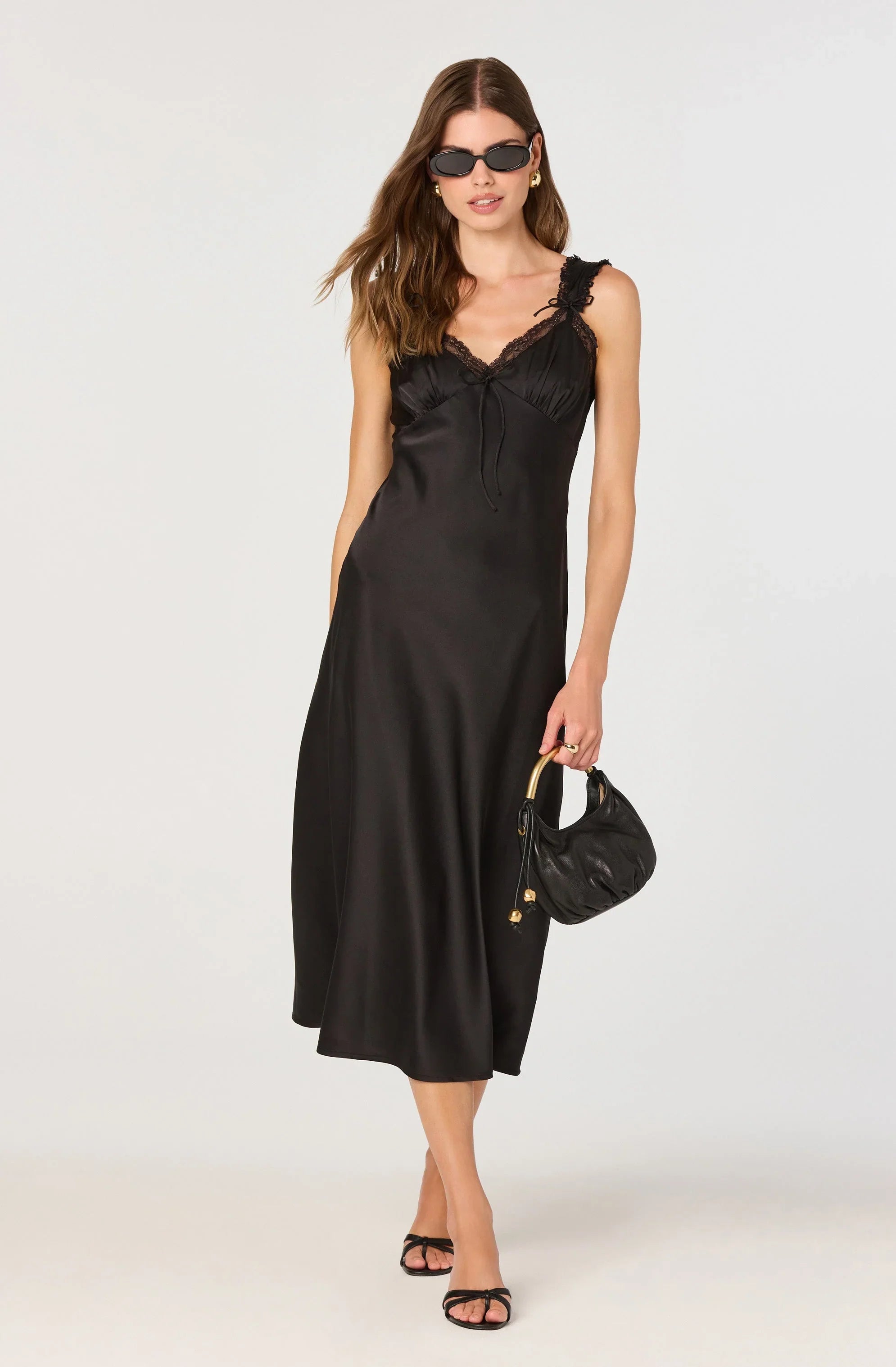 Lace Trim Satin Slip Midi Dress