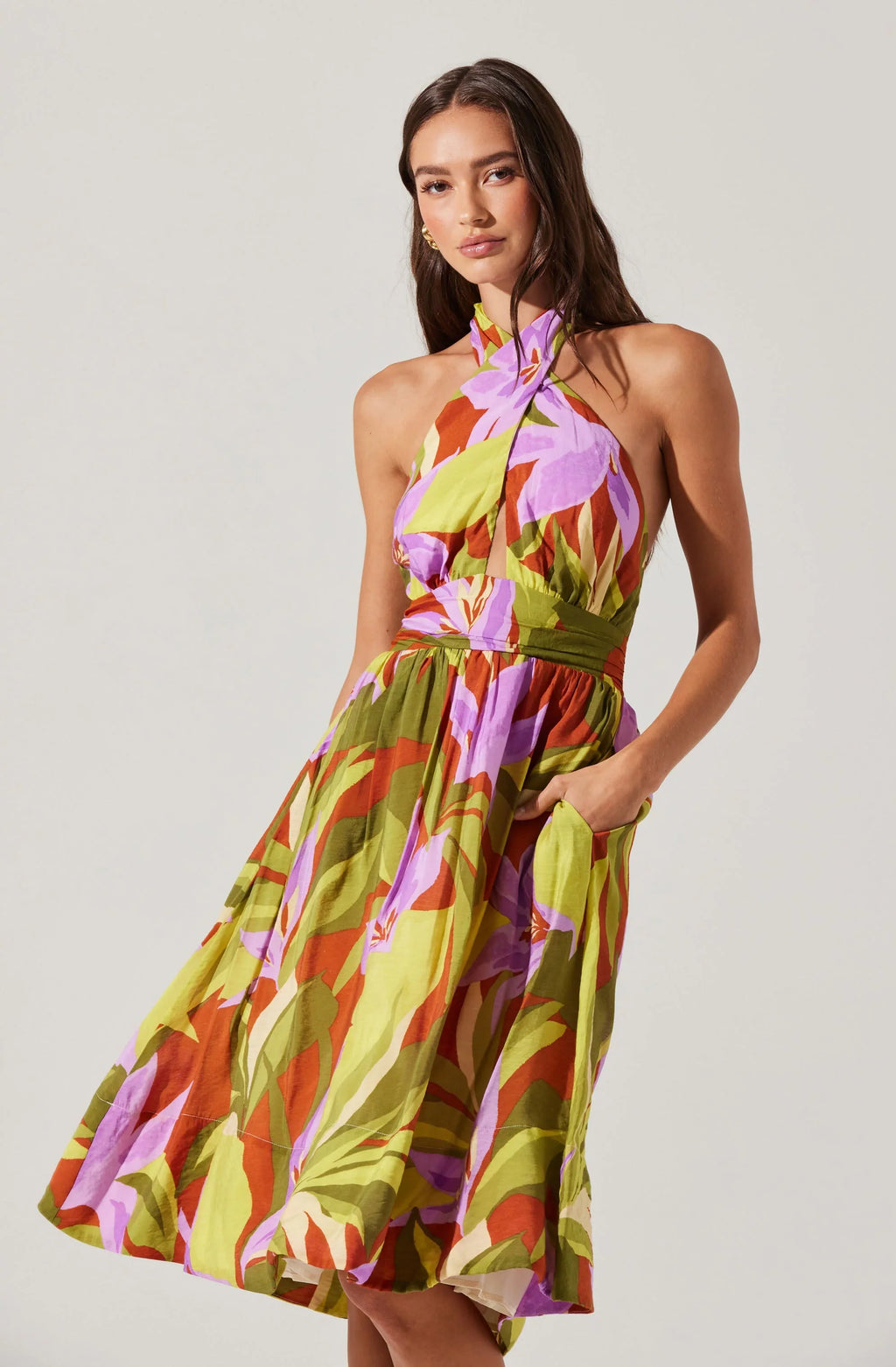 Kalia Halter Floral Midi Dress