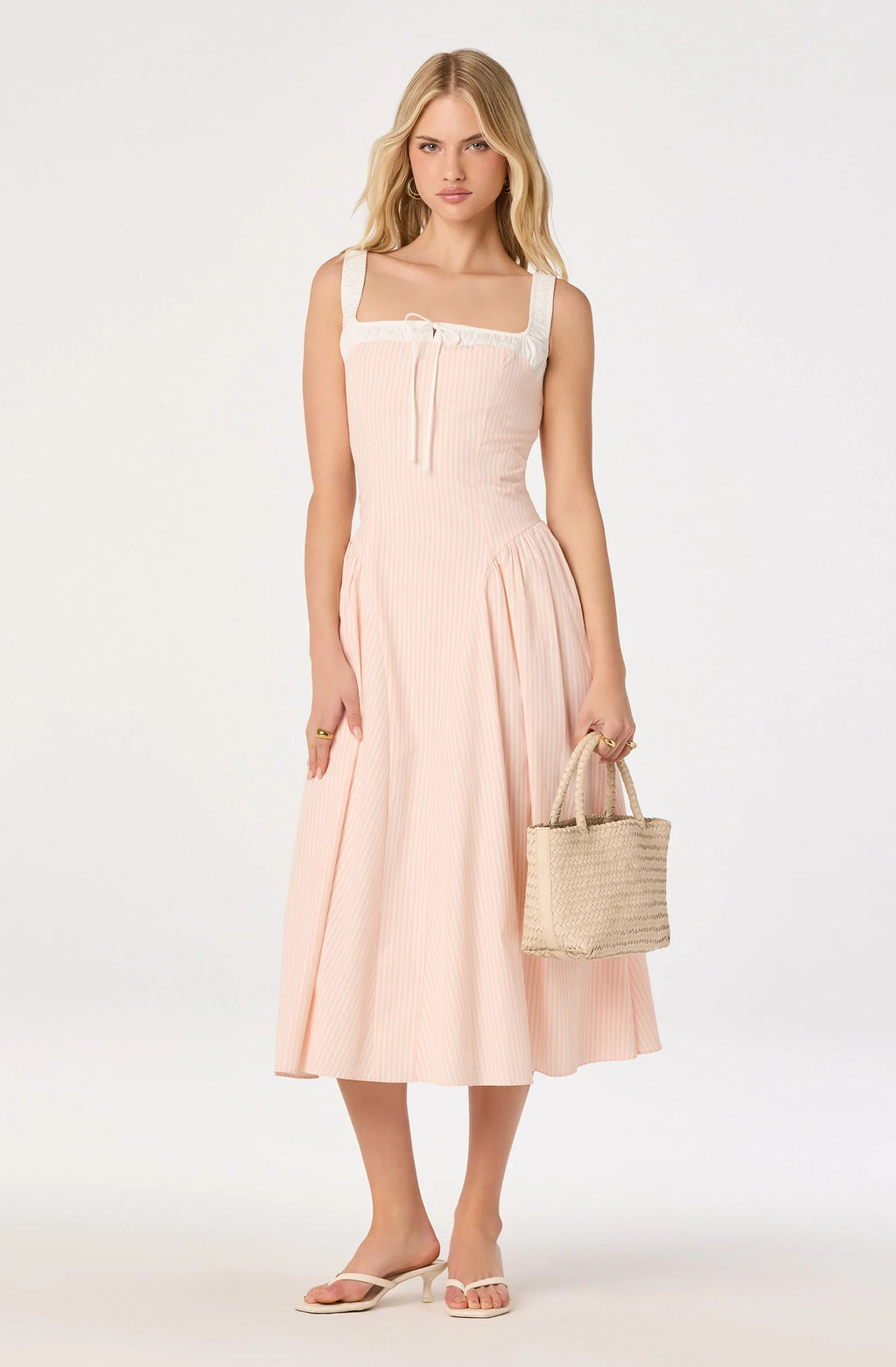 Hazel Striped Drop-Waist Midi Dress