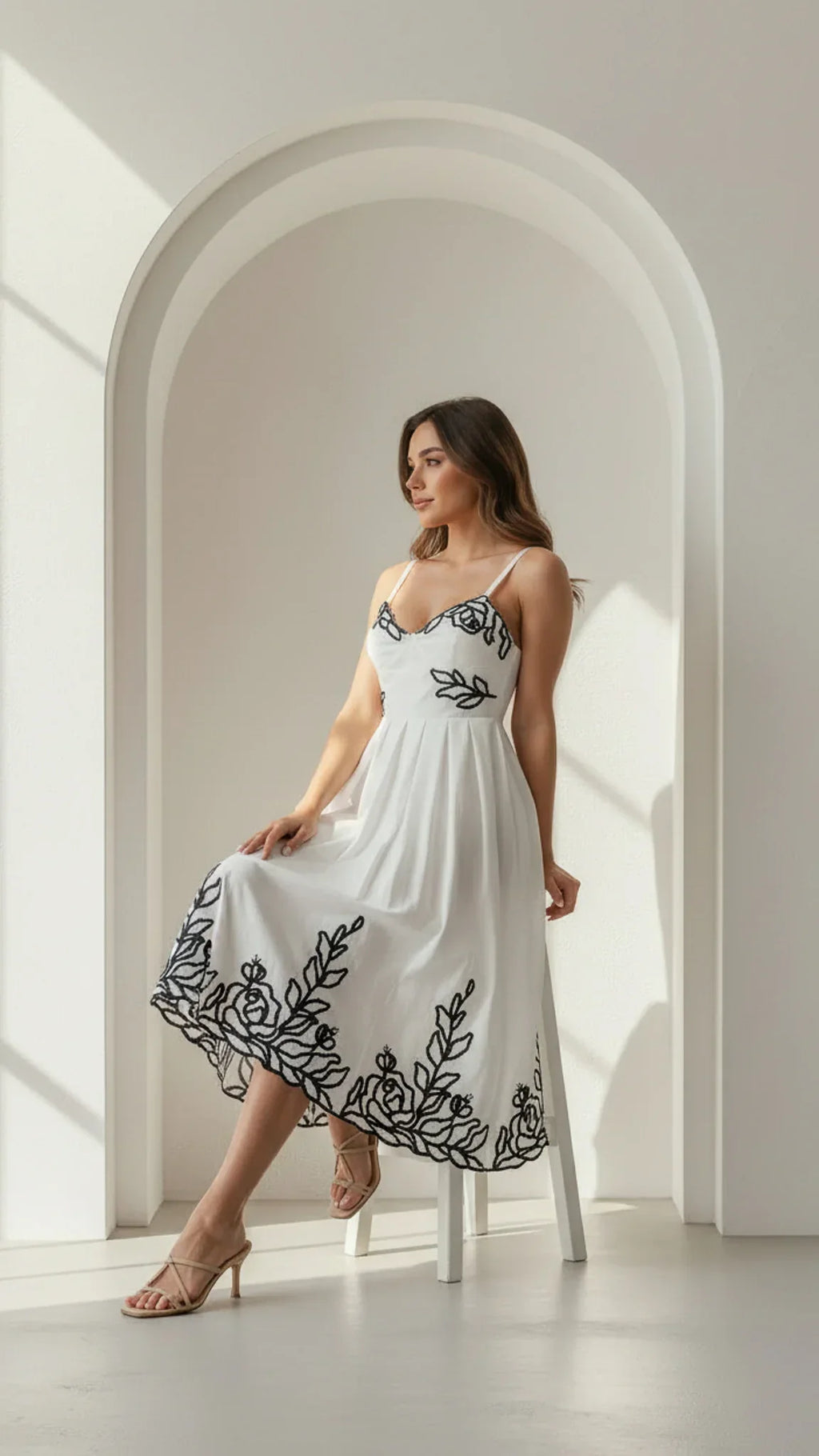 Elara Embroidered Midi Dress