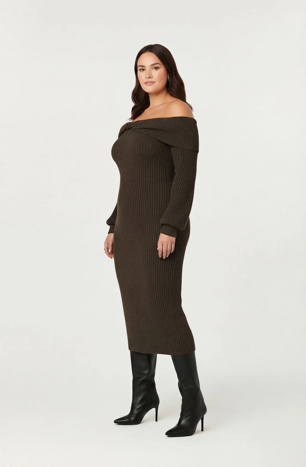 Tilde Off Shoulder Midi Sweater Dress