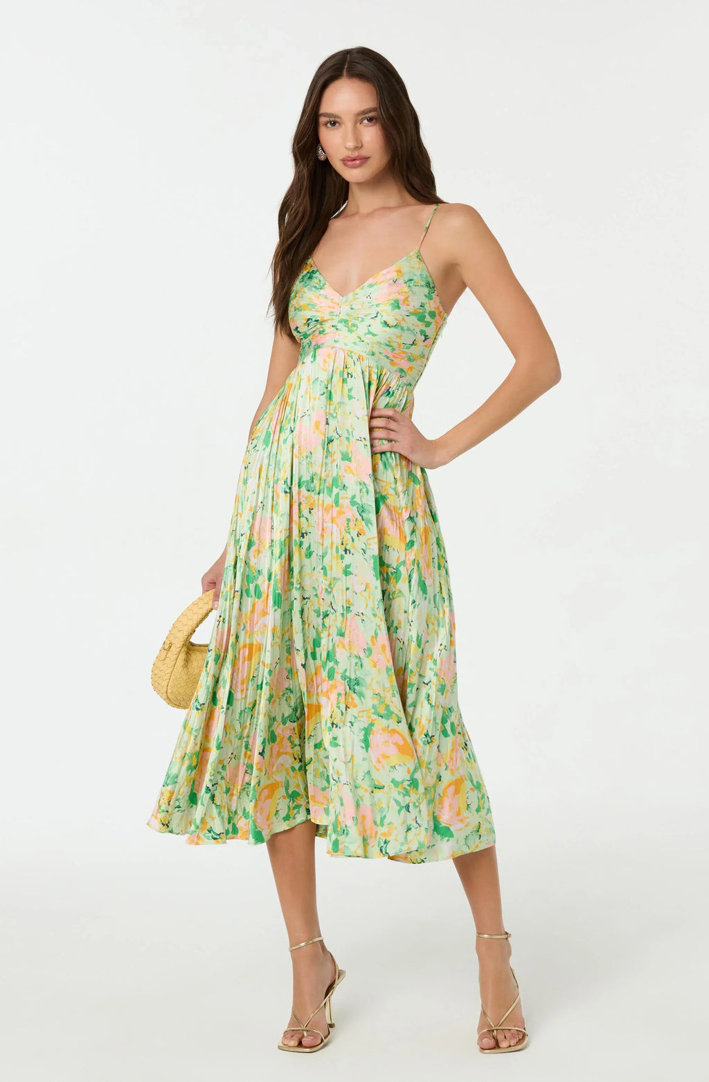 Maeve Pleated Satin Midi Dress