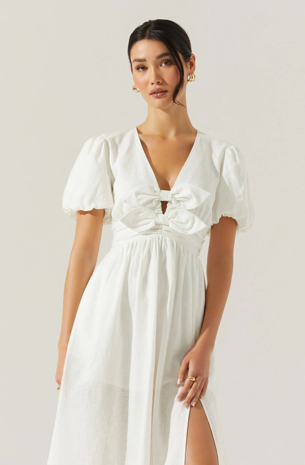 Citrine Linen Bow Front Midi Dress