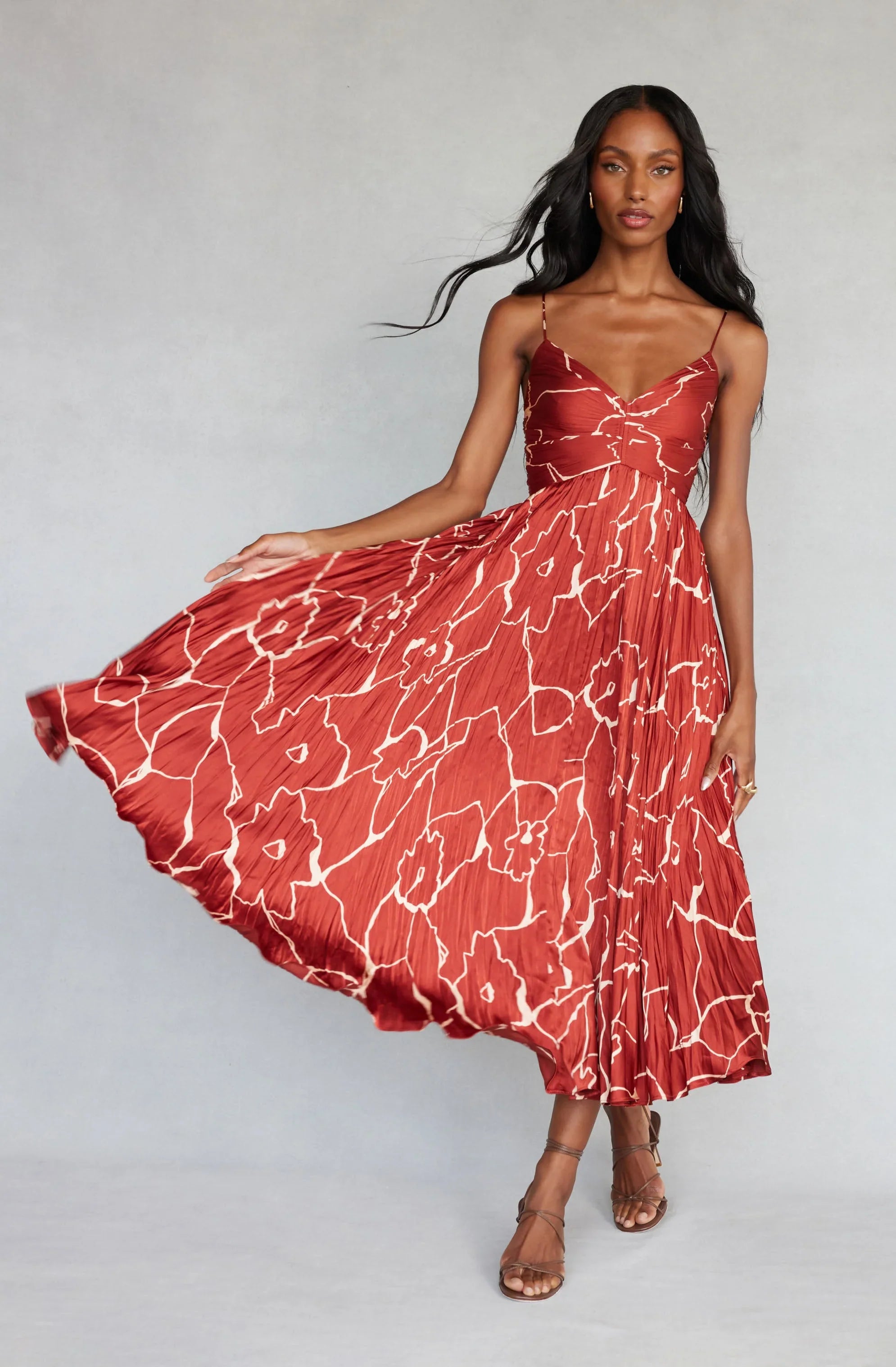 Maeve Pleated Satin Midi Dress