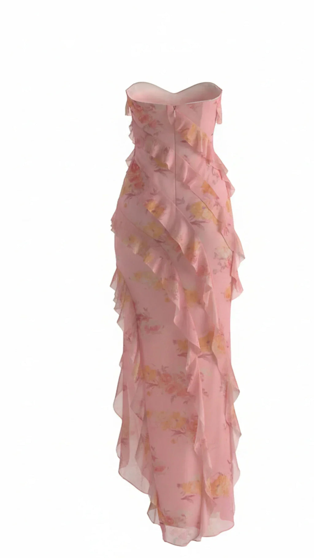 Elara Strapless Ruffle Maxi Dress