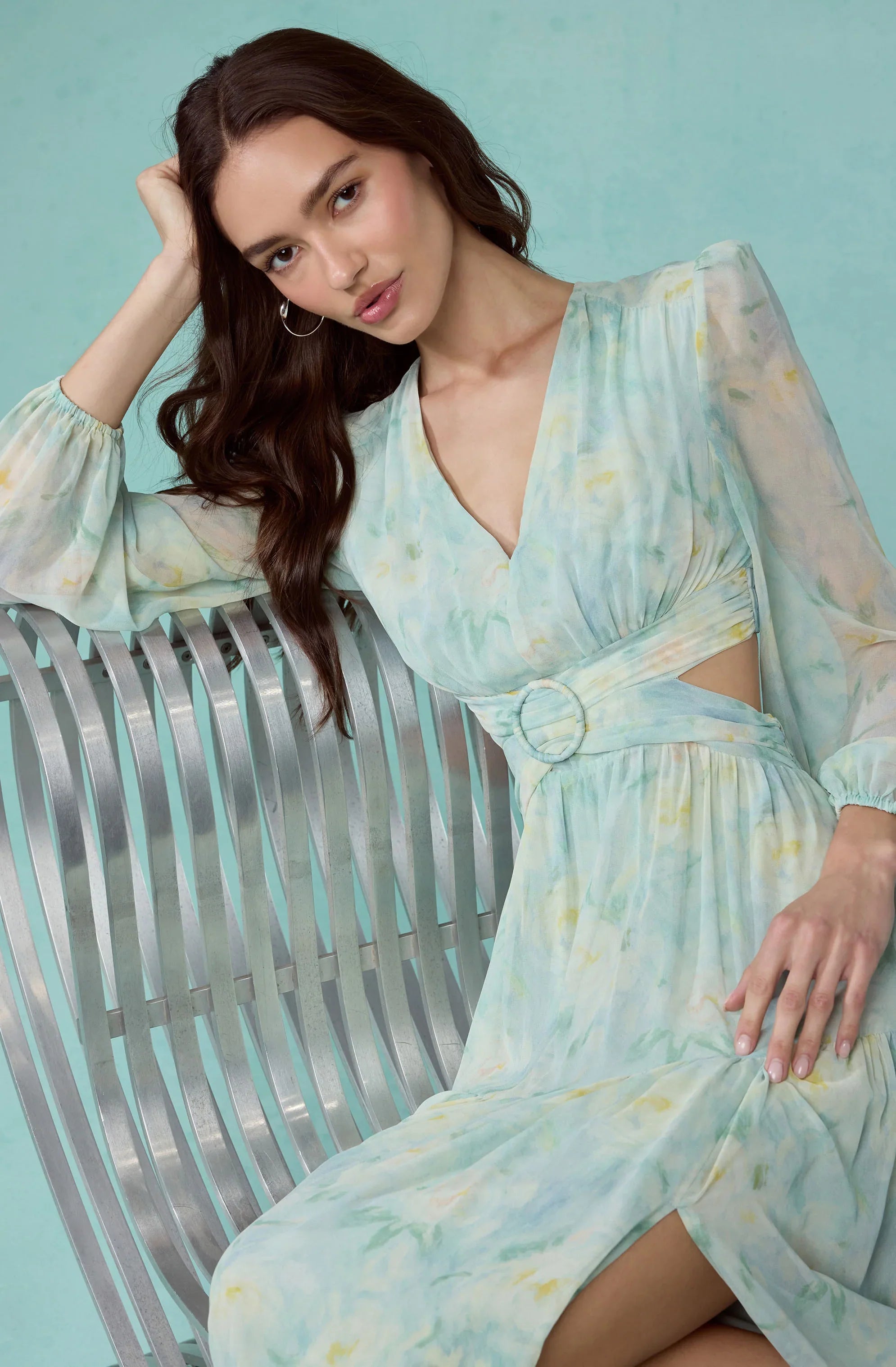 Klarissa Floral Cutout Balloon Sleeve Maxi Dress