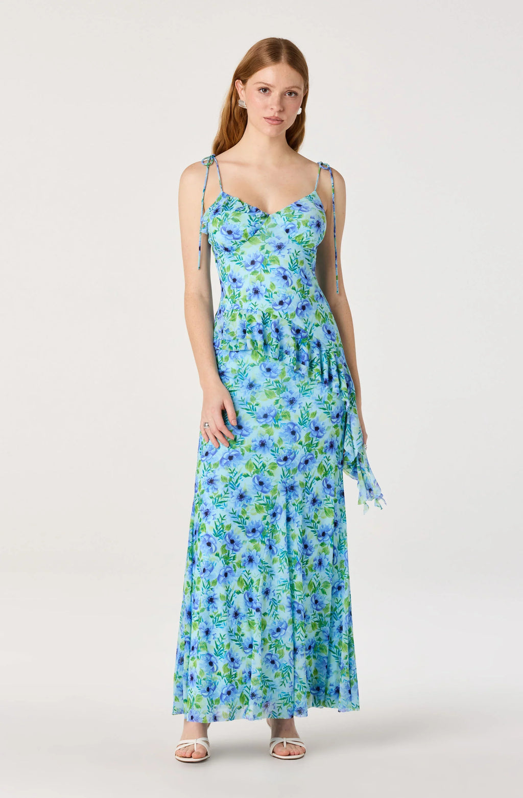 Mejra Floral Ruffle Asymmetric Tank Top