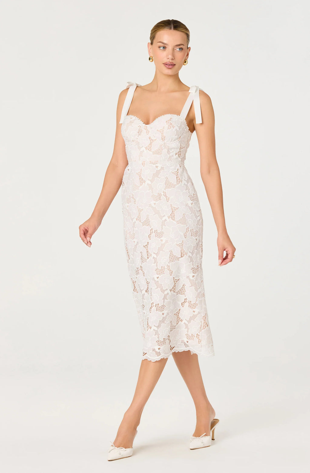 Donne Floral Lace Corset Midi Dress