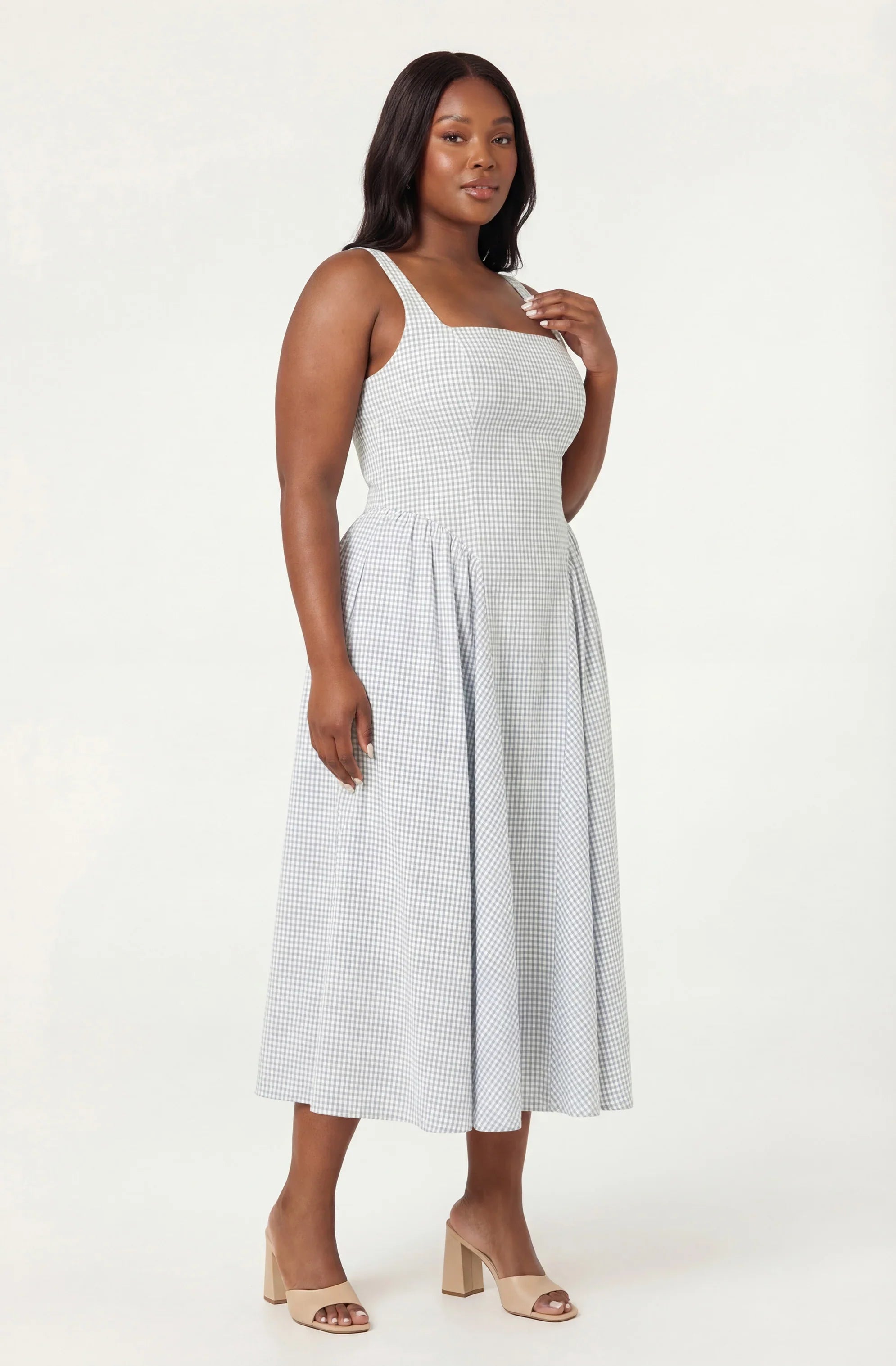 Vinya Plaid Bow-Back Midi Dress