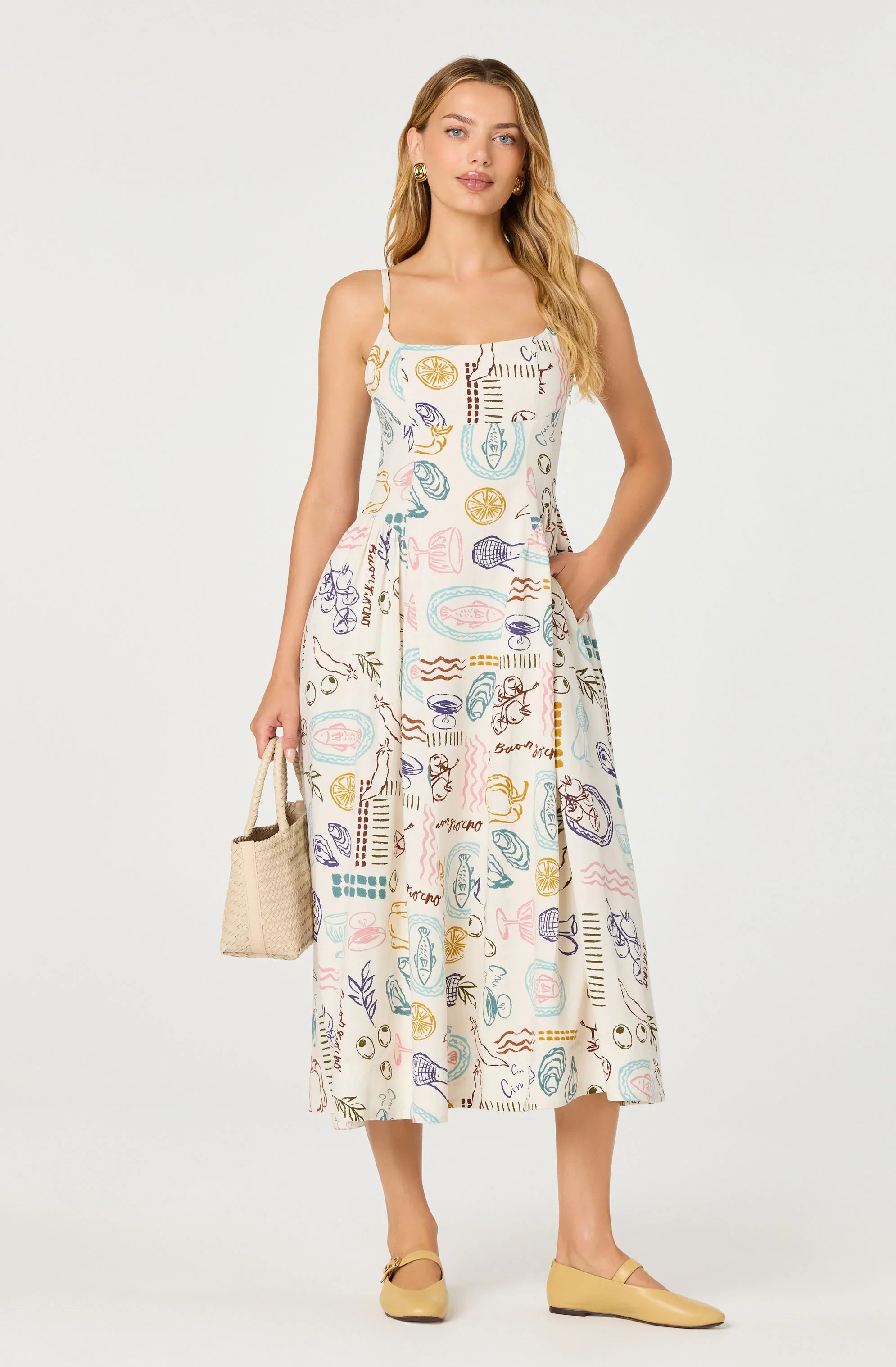 Ansley Novelty Print Linen Midi Dress