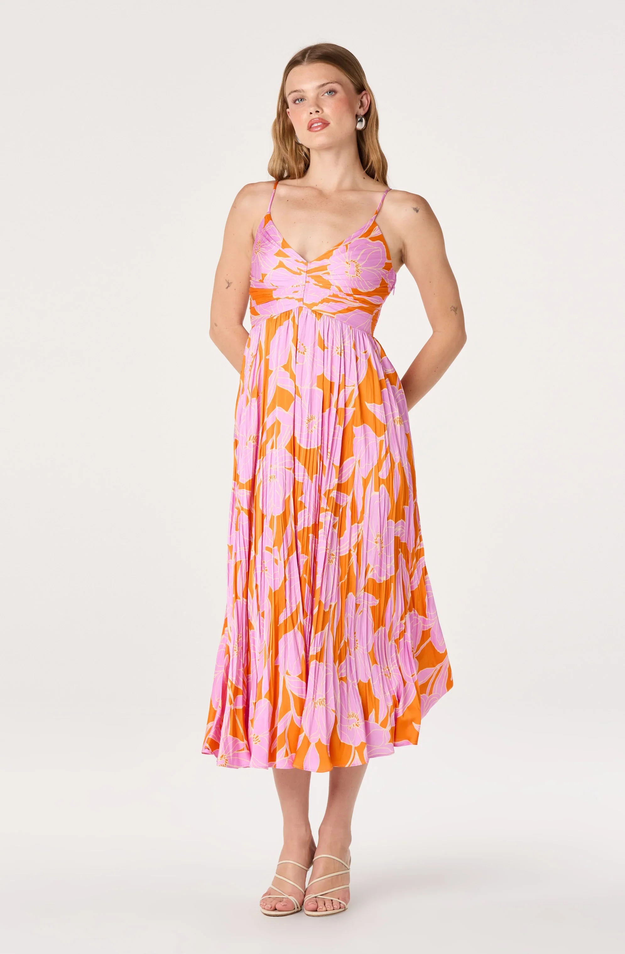 Maeve Pleated Satin Midi Dress