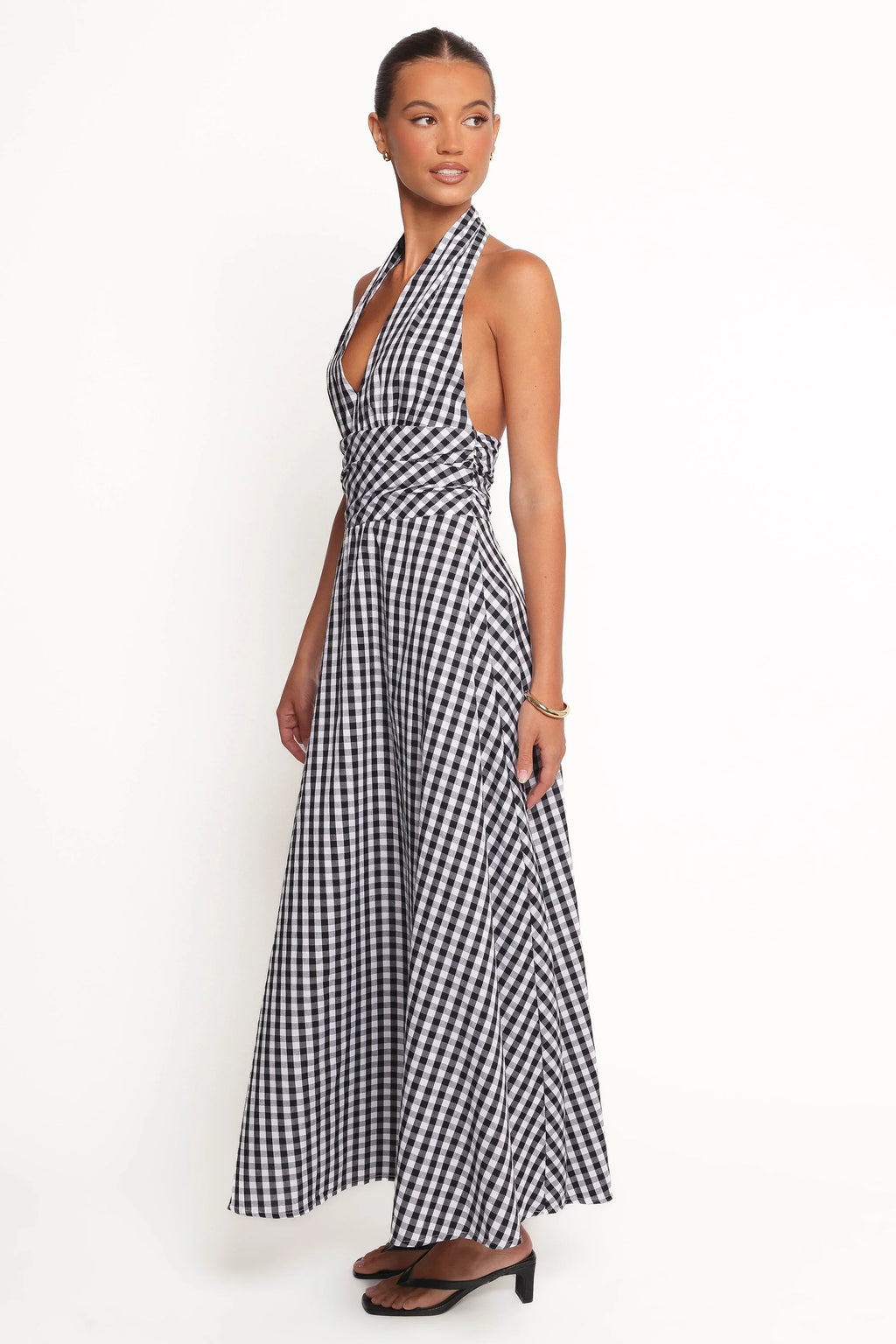 Solene Maxi Halterneck Dress - Black/White
