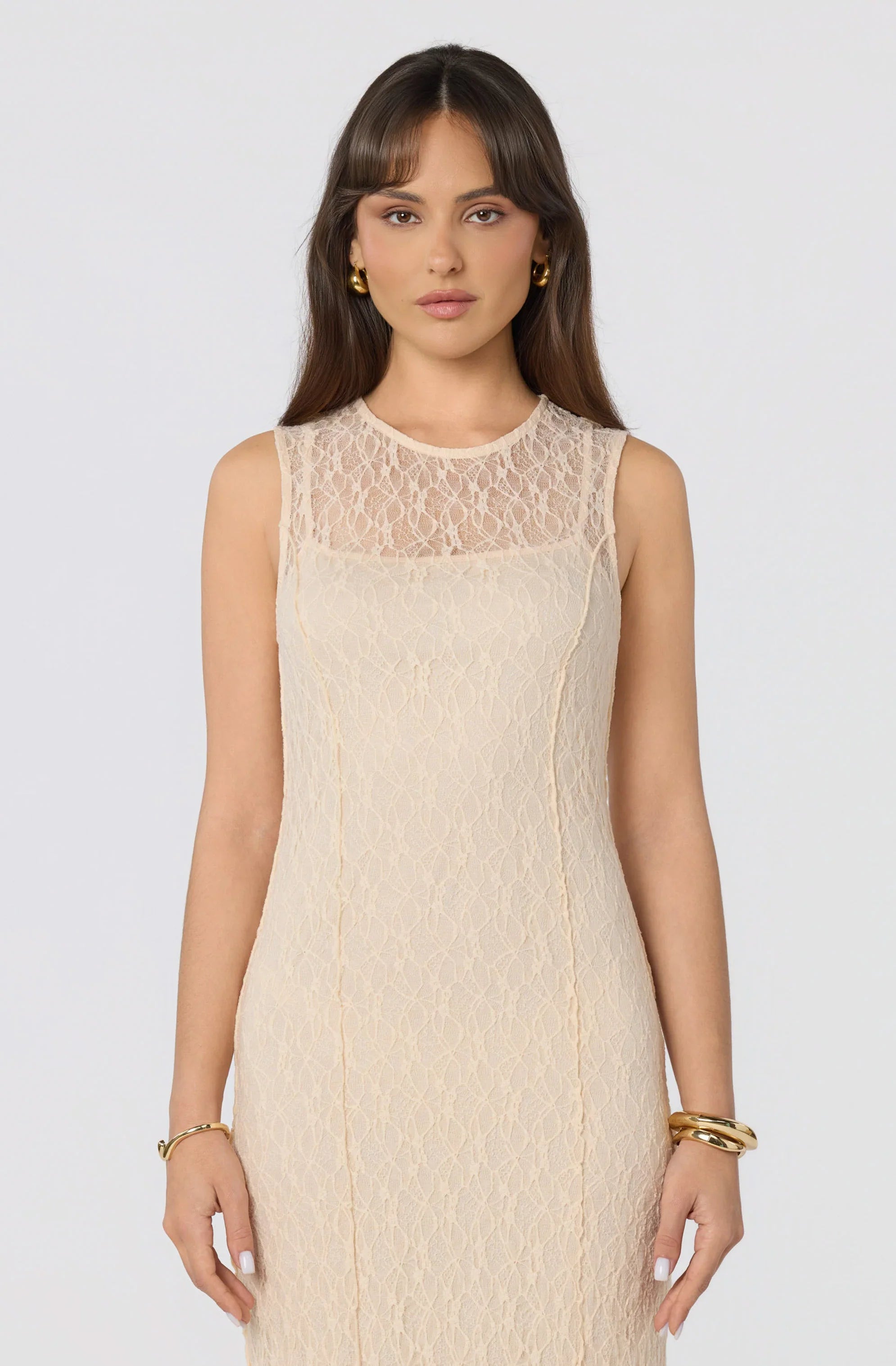 Annabella Semi-Sheer Lace Maxi Dress