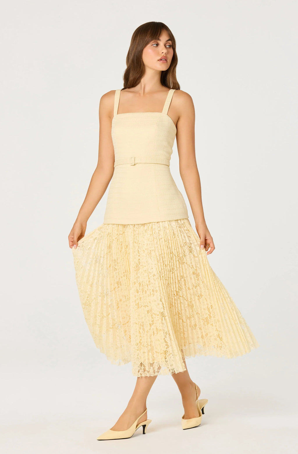 Caitlin Mixed Media Tweed Midi Dress