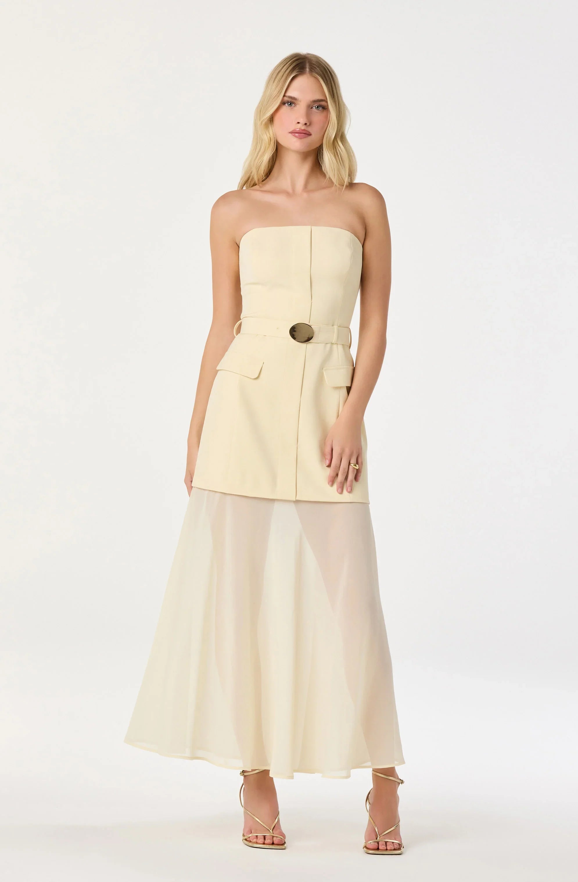 Strapless Contrast Belted Dress