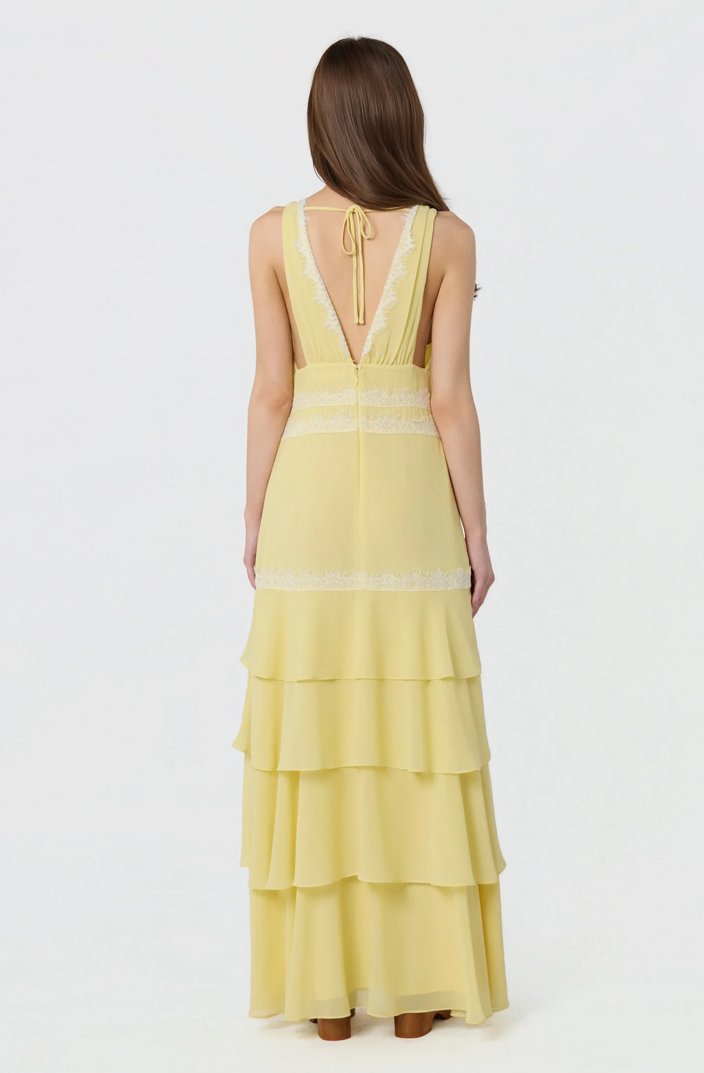 Evelyn Lace Trim Tiered Ruffle Maxi Dress