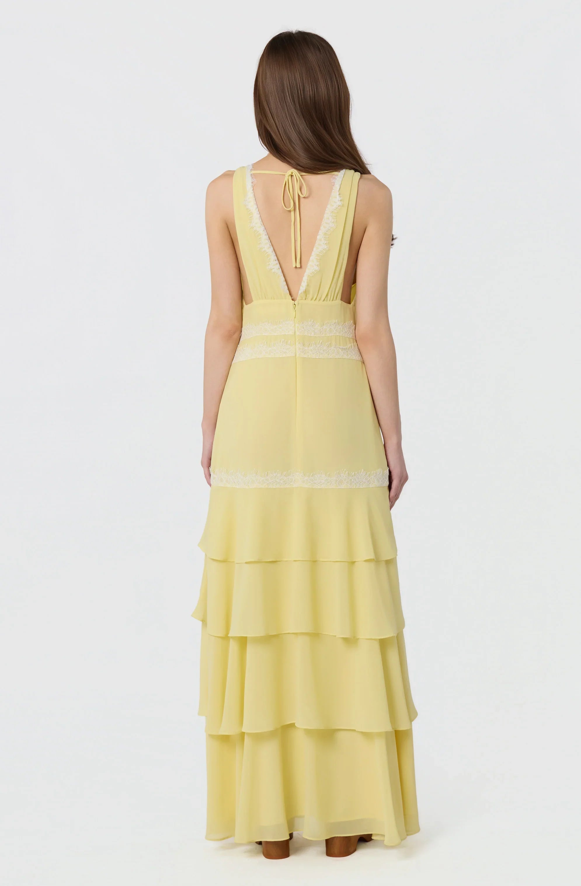 Evelyn Lace Trim Tiered Ruffle Maxi Dress