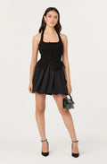 Giavanna Mixed Media Halter Mini Dress