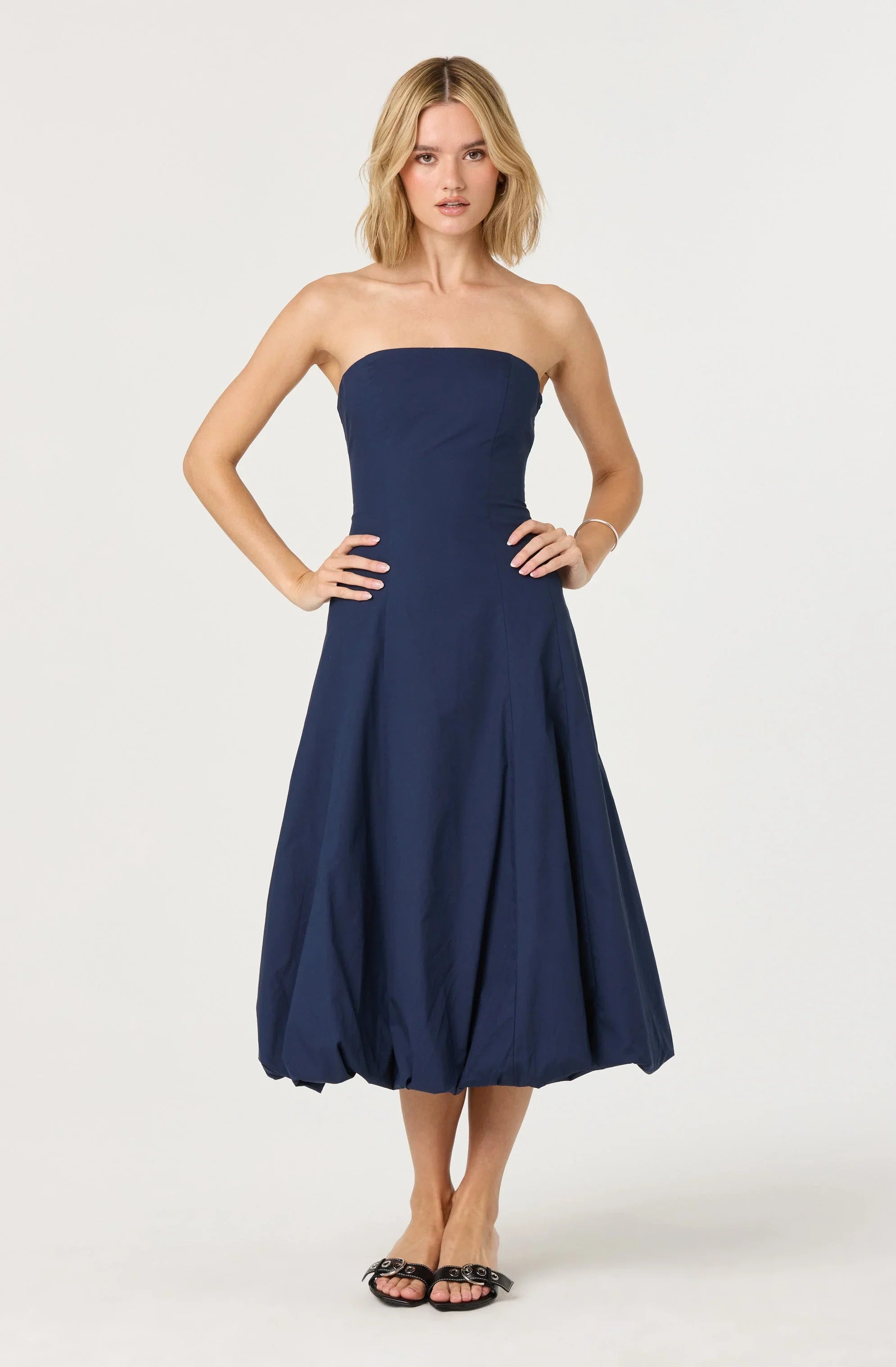 Lace Up Strapless Bubble Dress