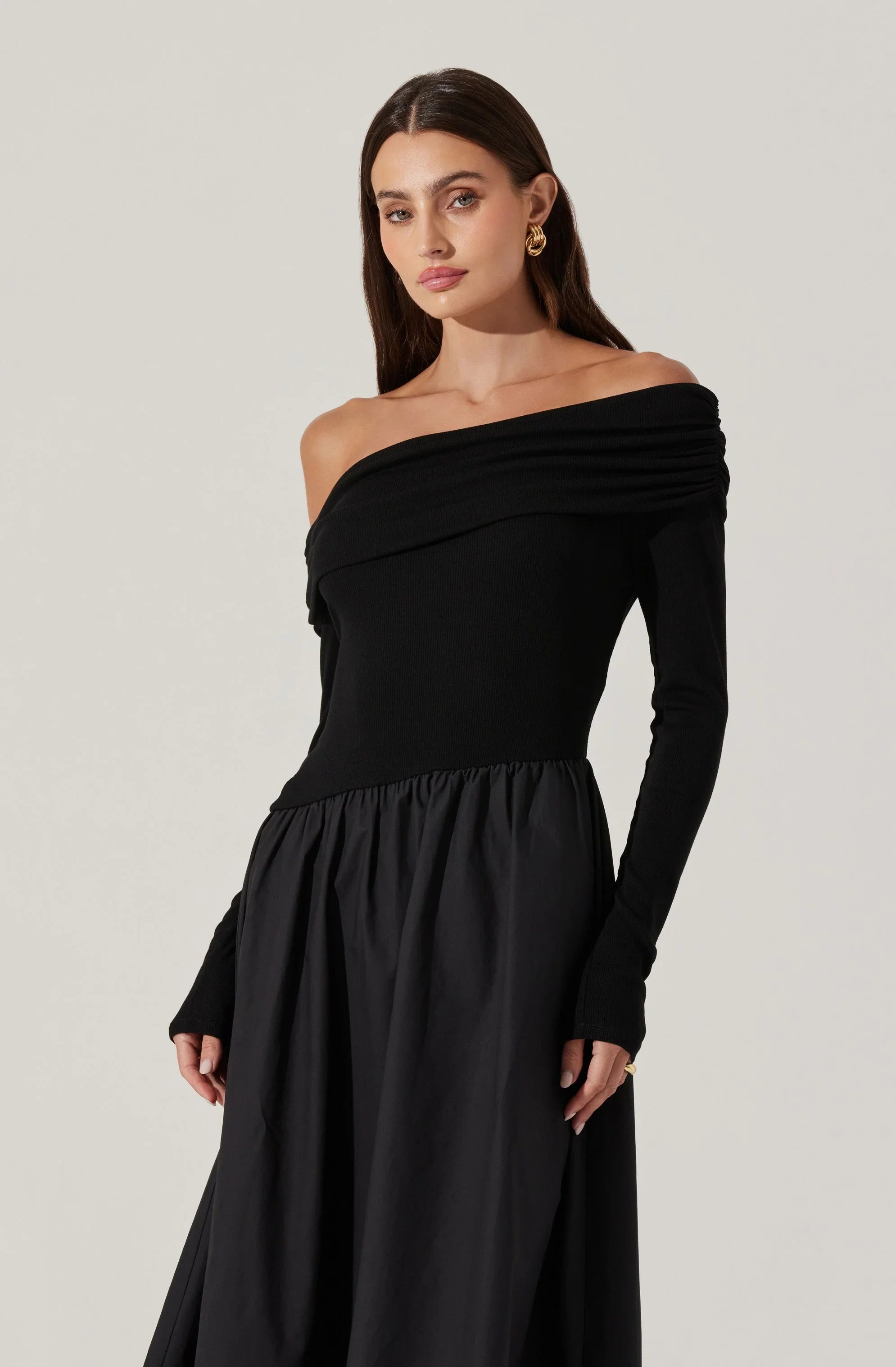 Mixed Media Off Shoulder Dress
