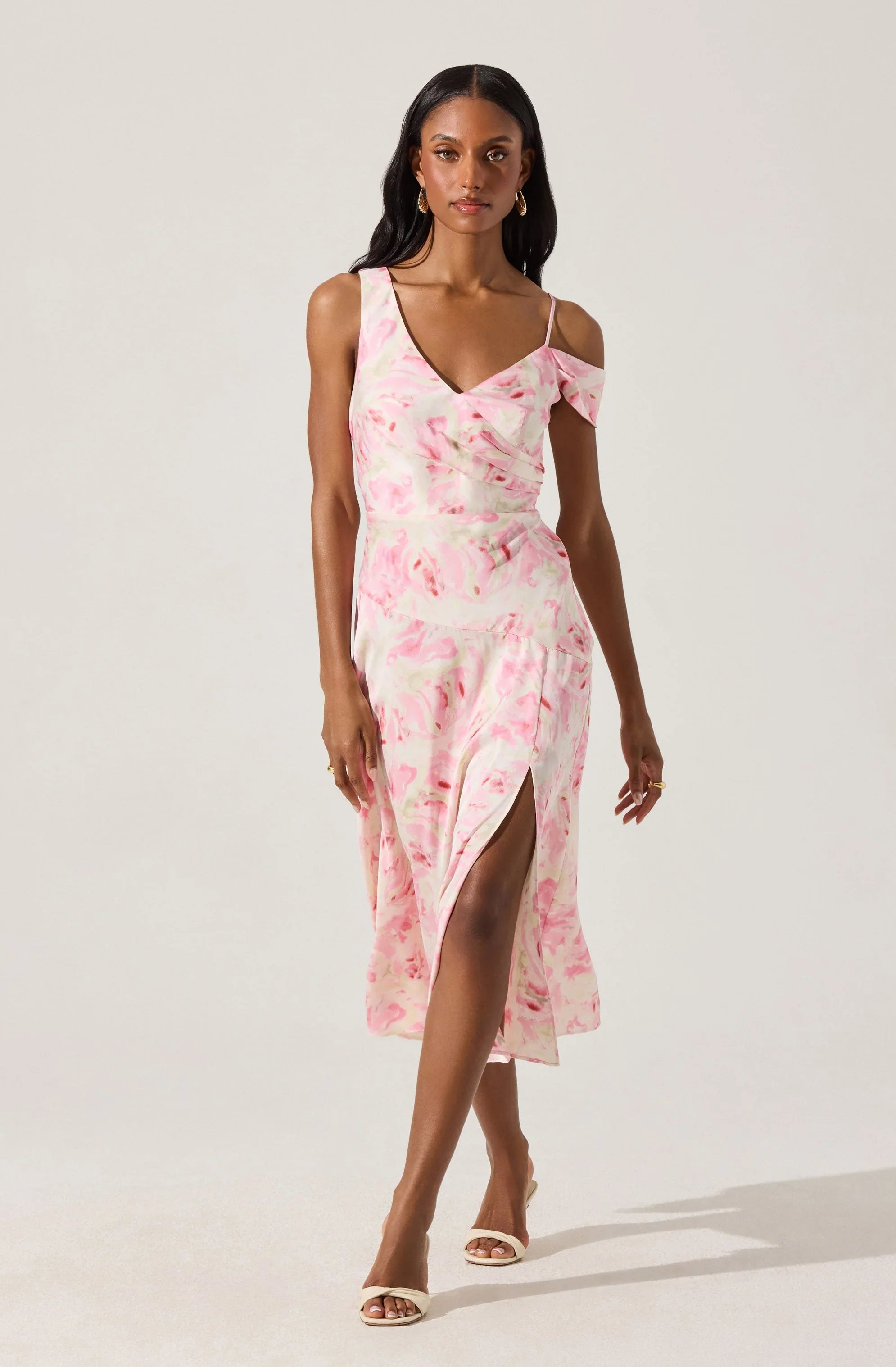 Asymmetric Shoulder Strap Midi Dress