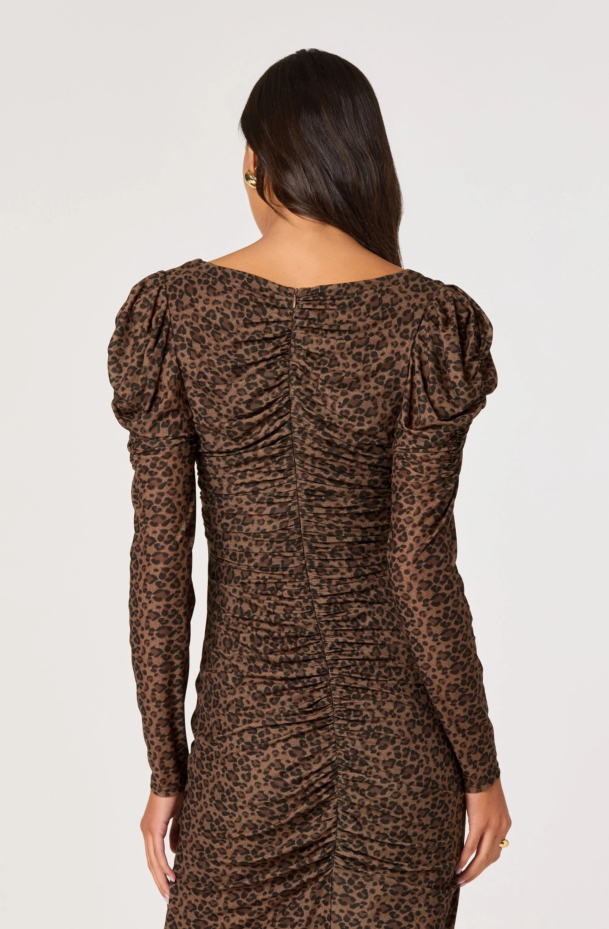 Ruched Mesh Midi Dress