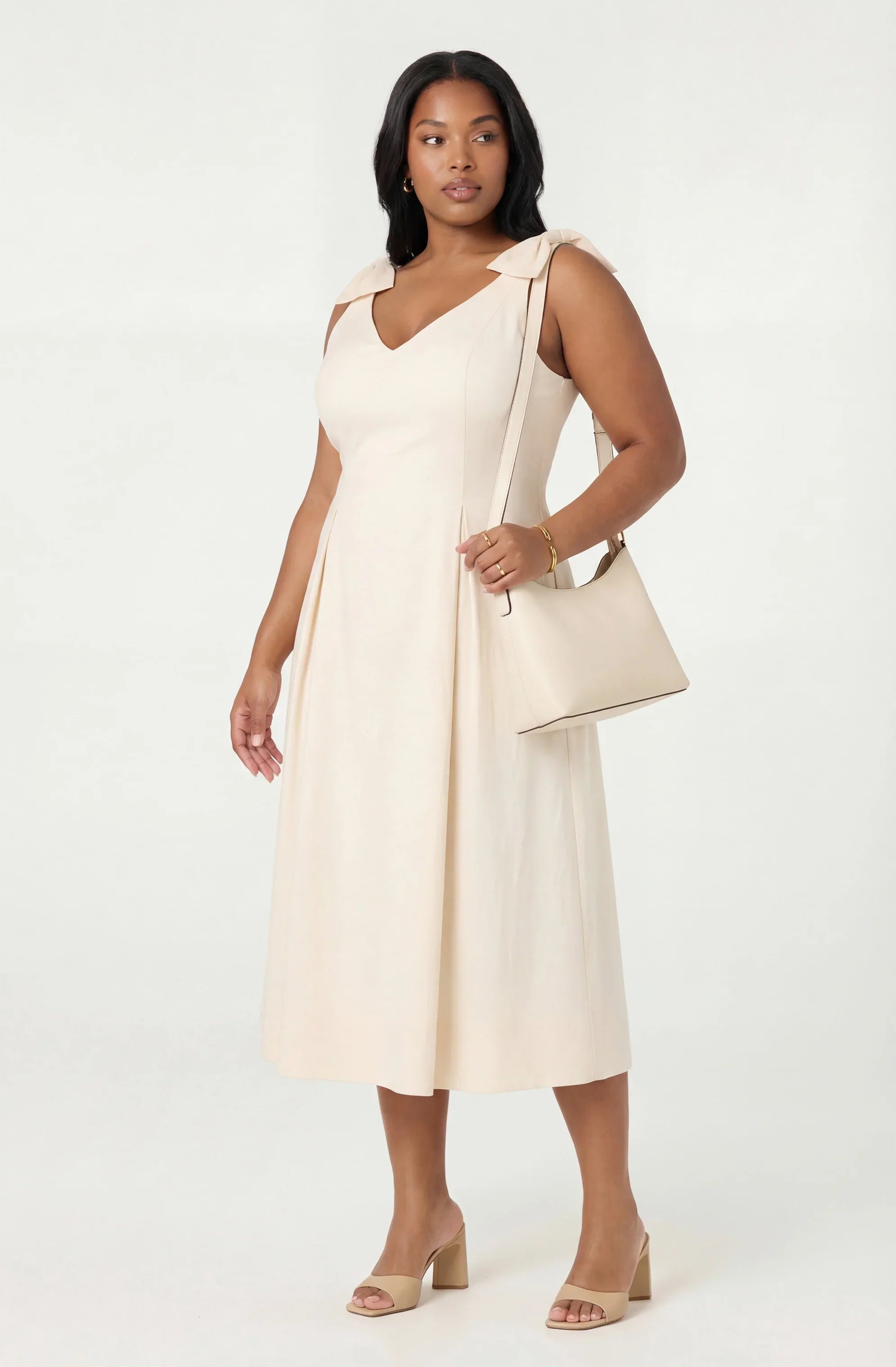 Joleena Linen Bow-Strap Midi Dress