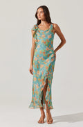 Isabelle Ruffled Cowl Neck Floral Midi Dress