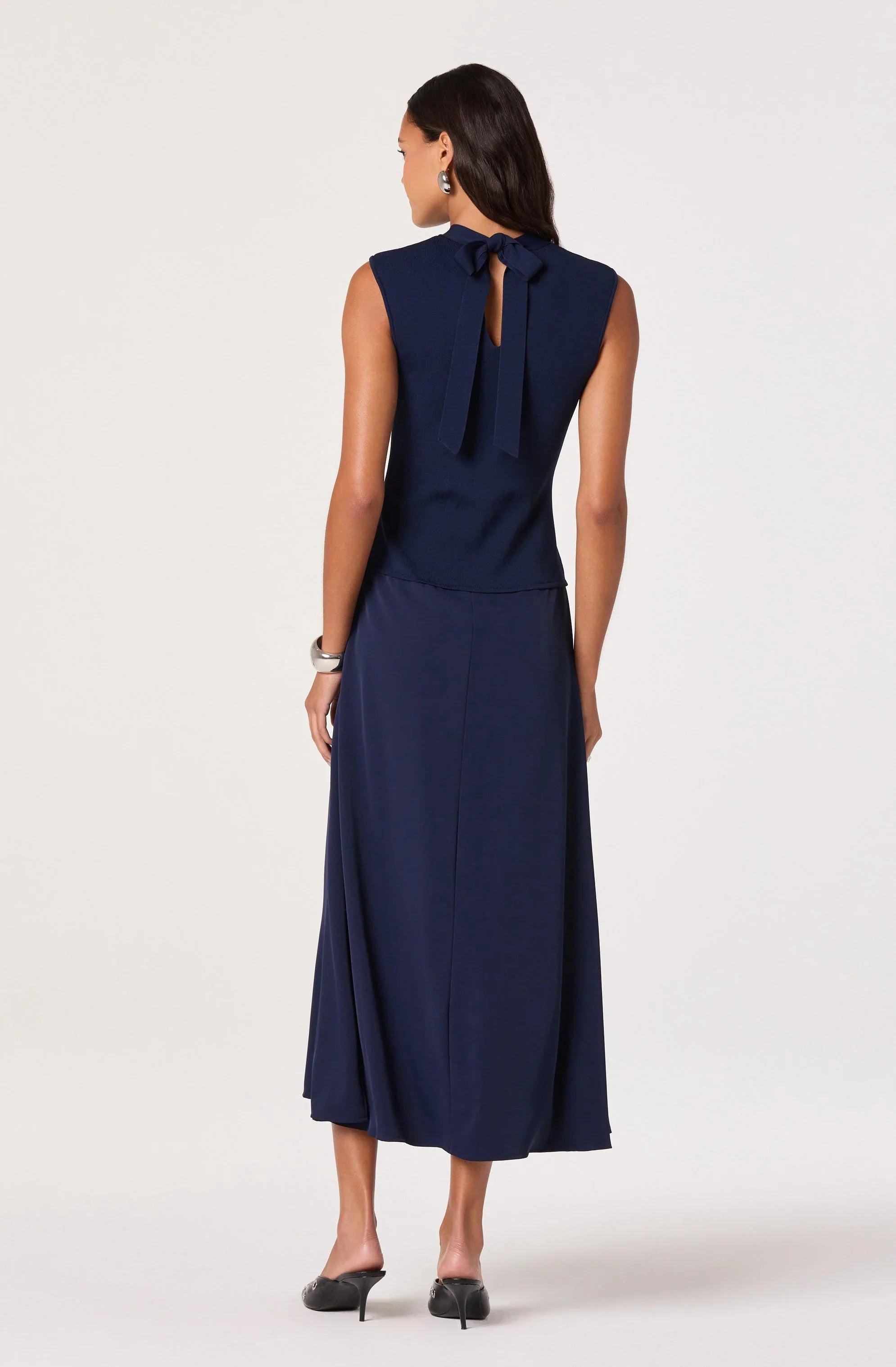 High Neck Tie-Back Midi Dress