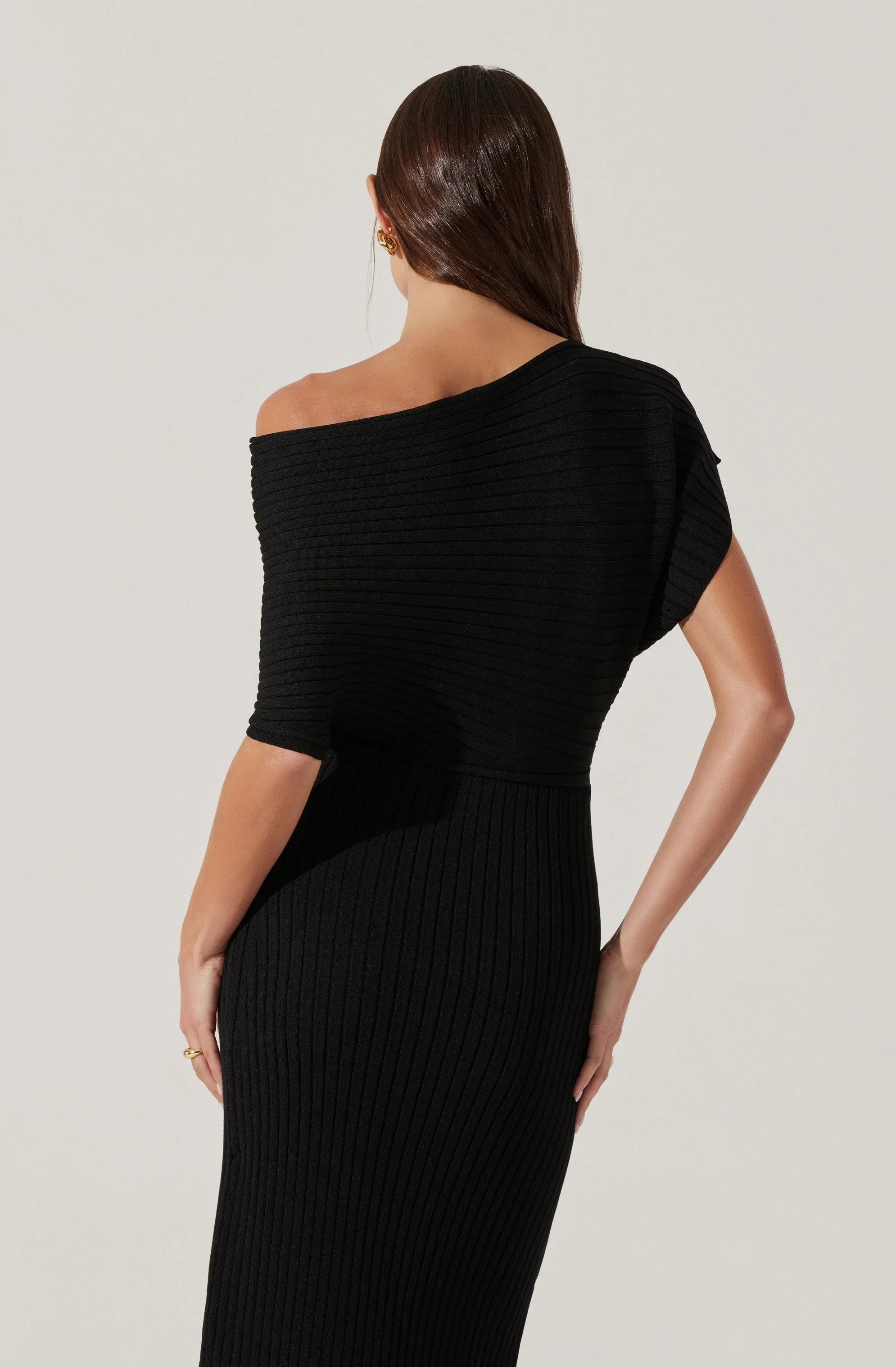 Off Shoulder Ribbed Midi Sweater Dress