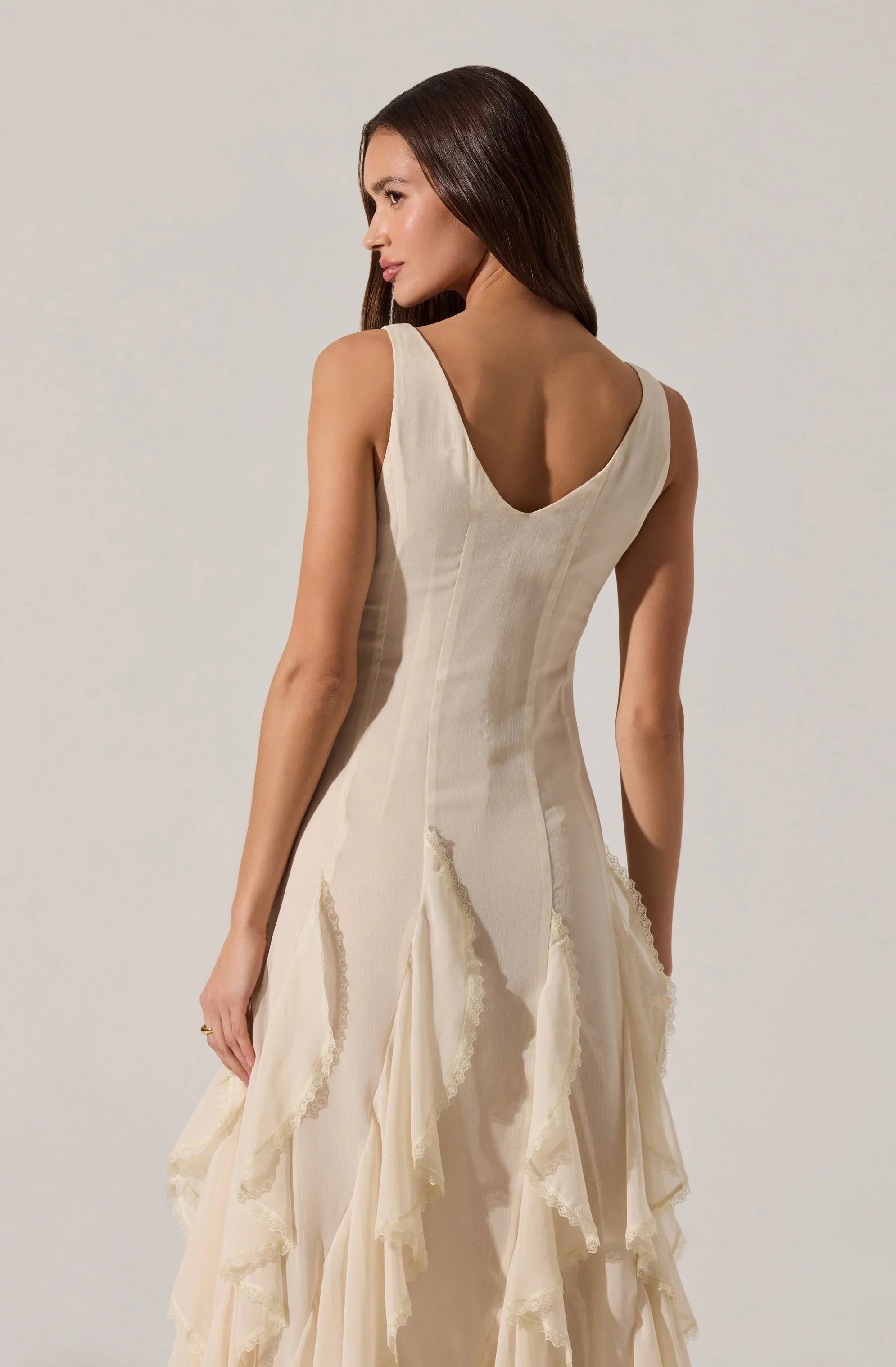 Philomene V-Neck Ruffle Trim Dress
