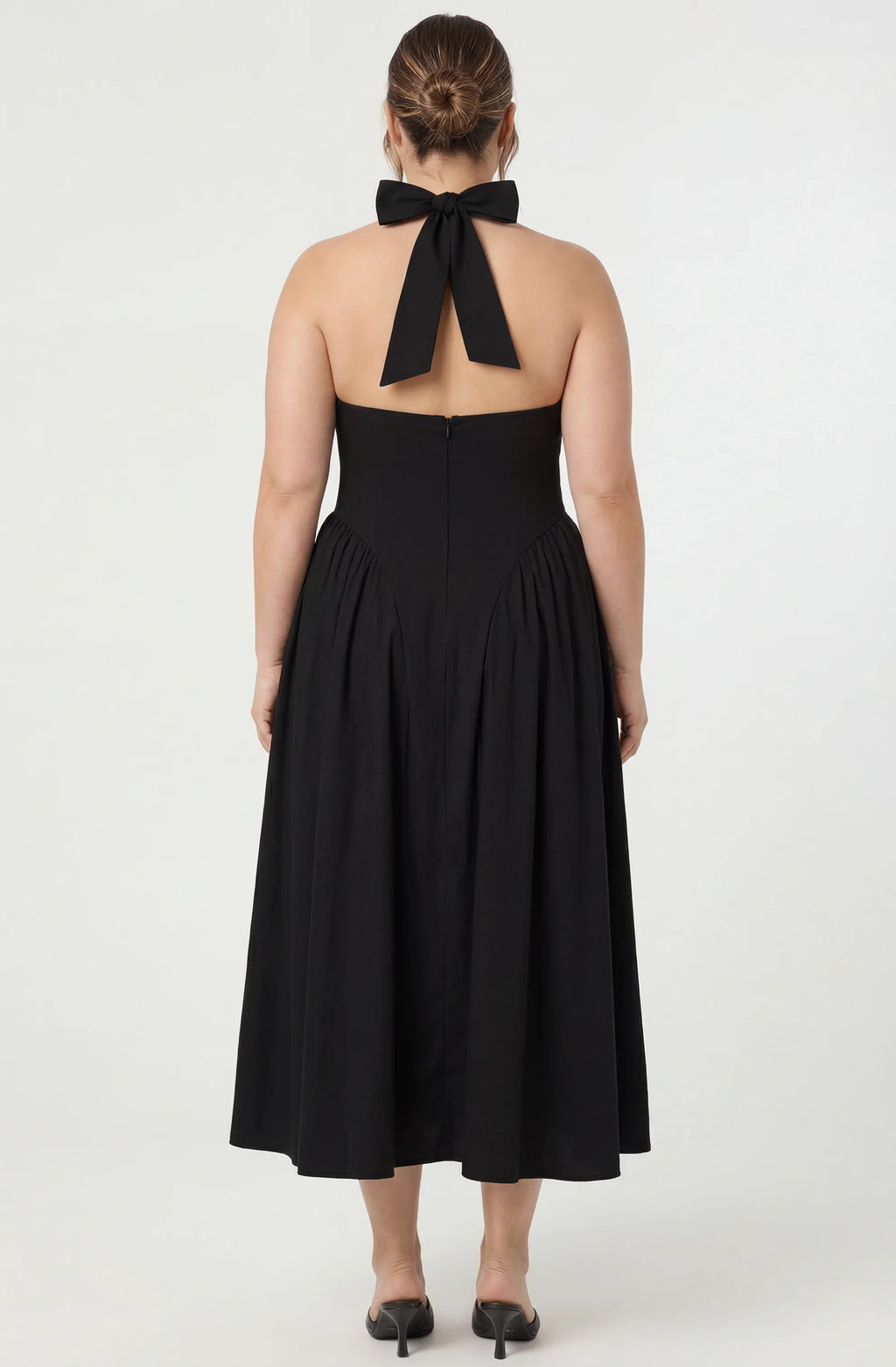 Meana Halter Plunge Drop-Waist Midi Dress