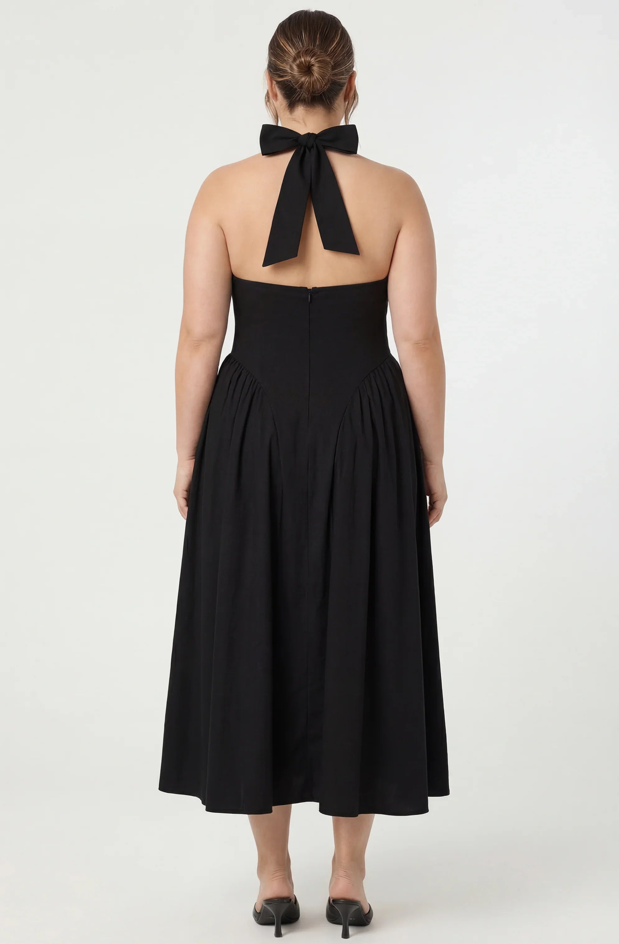 Meana Halter Plunge Drop-Waist Midi Dress