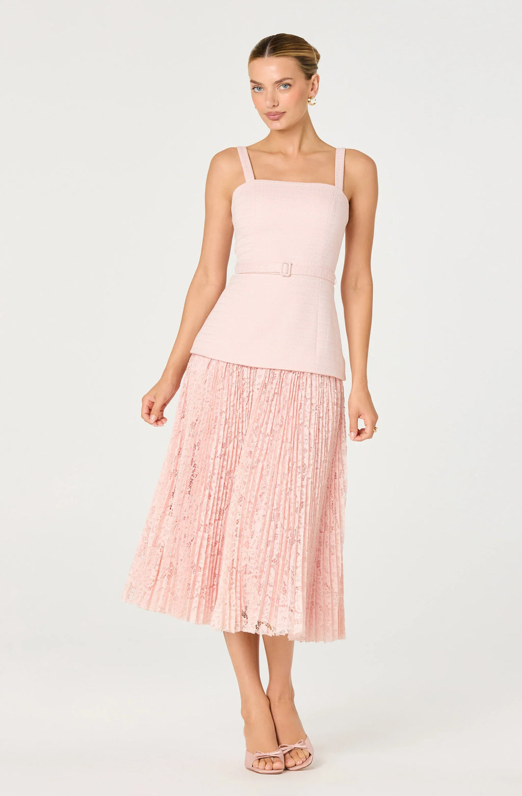 Caitlin Mixed Media Tweed Midi Dress