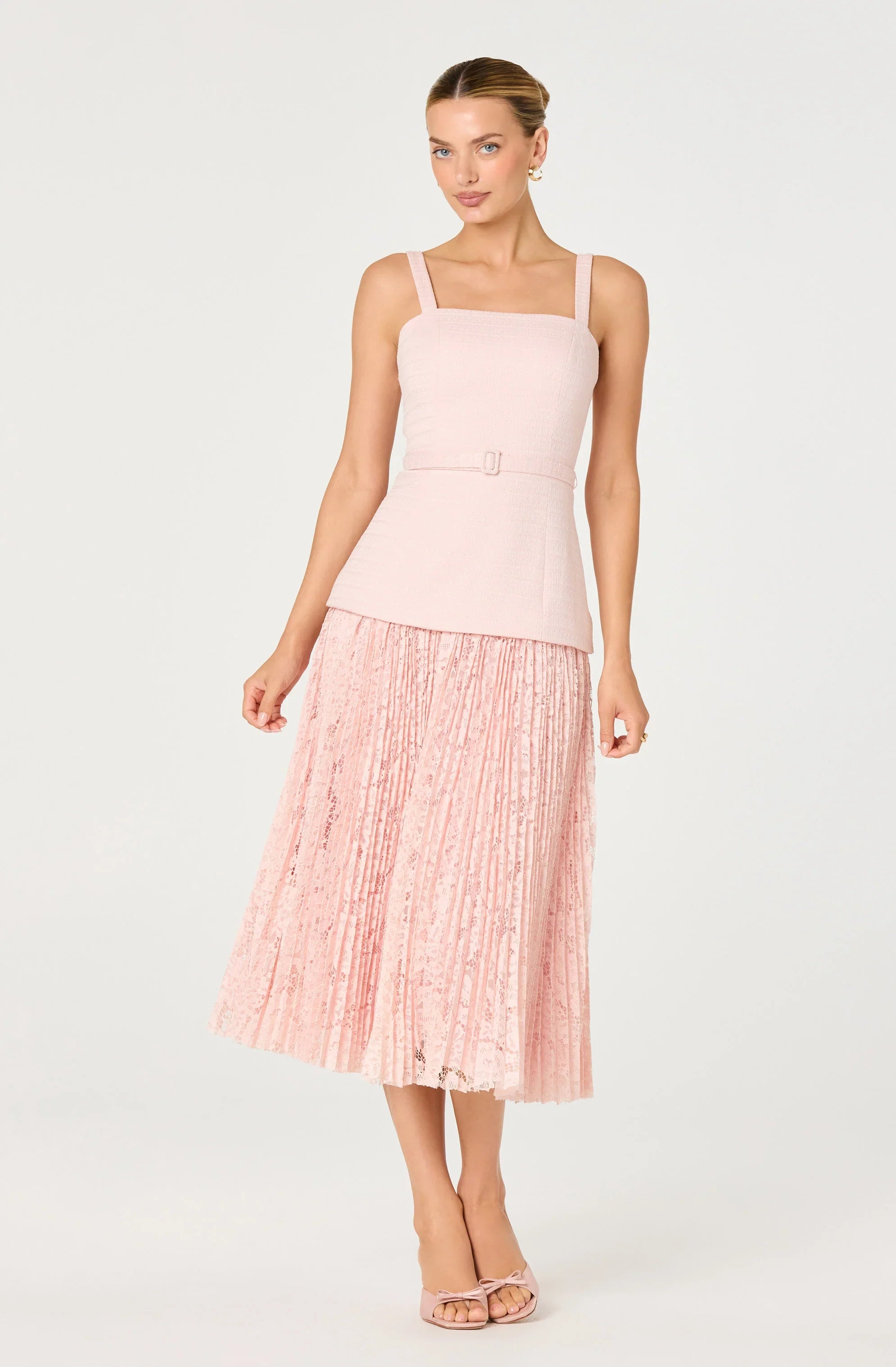 Caitlin Mixed Media Tweed Midi Dress