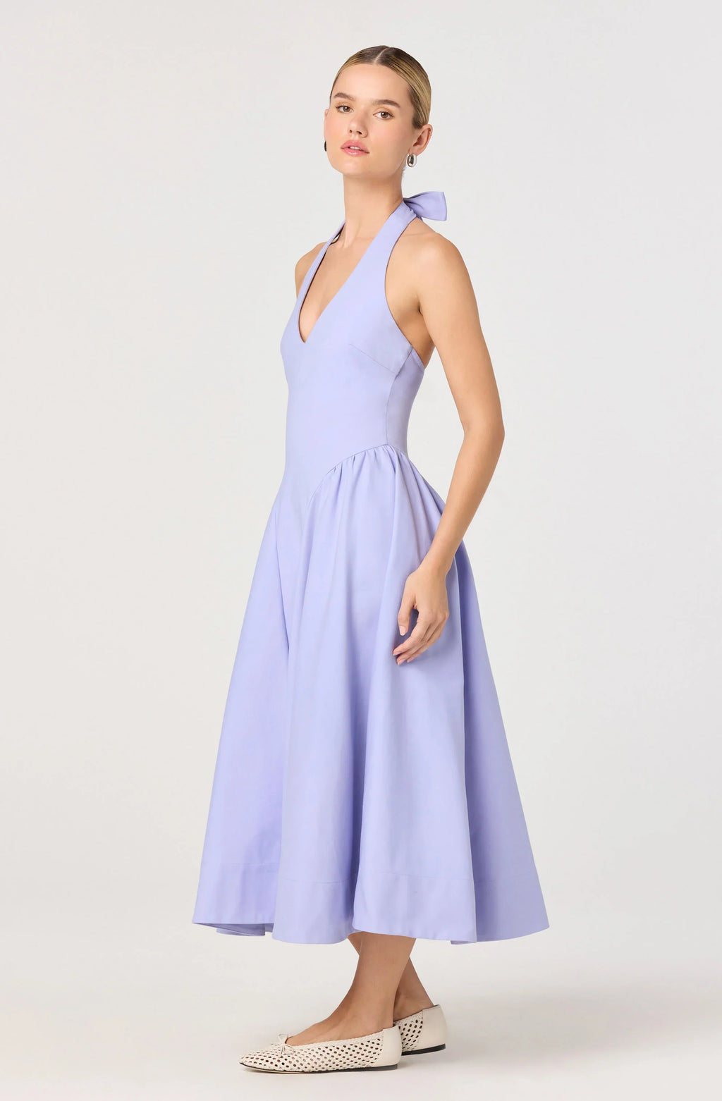 Meana Halter Plunge Drop-Waist Midi Dress