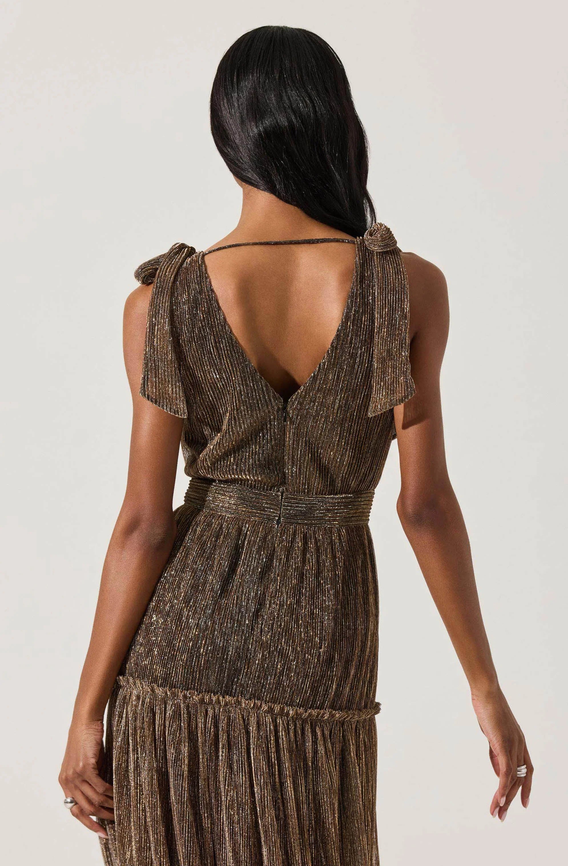 Desma Metallic V-Neck Maxi Dress