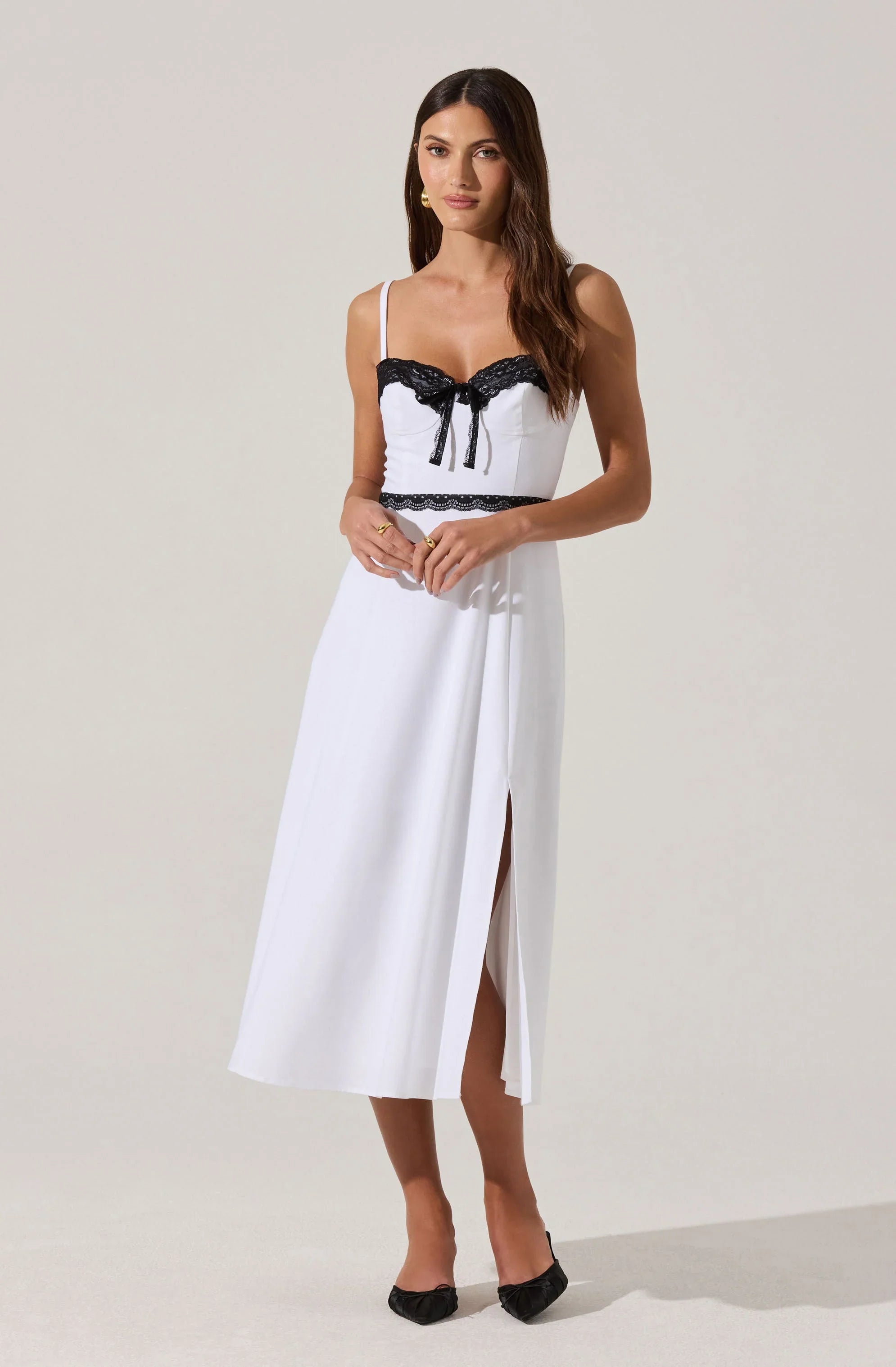 Contrast Lace Bustier Midi Dress
