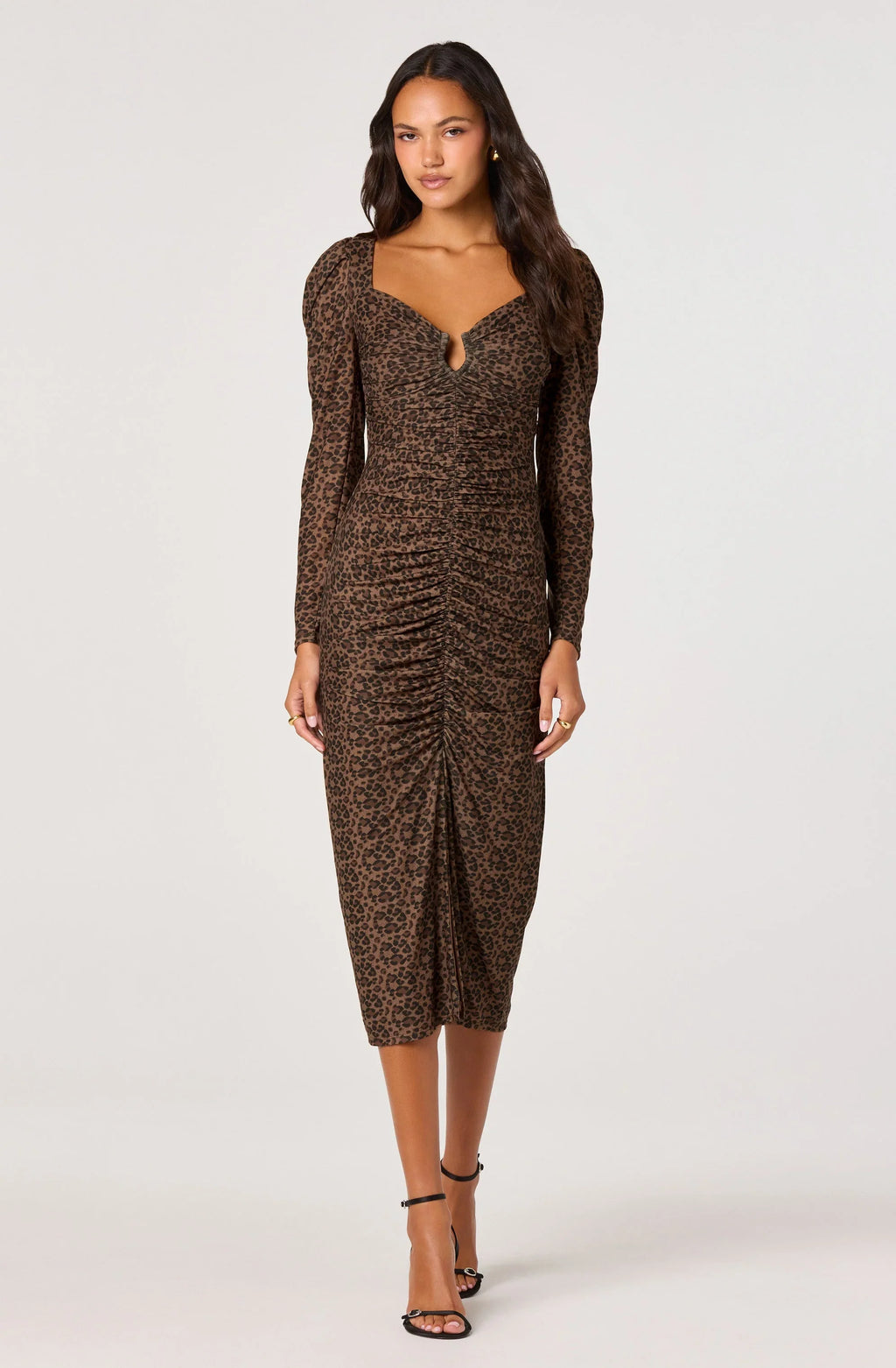 Ruched Mesh Midi Dress