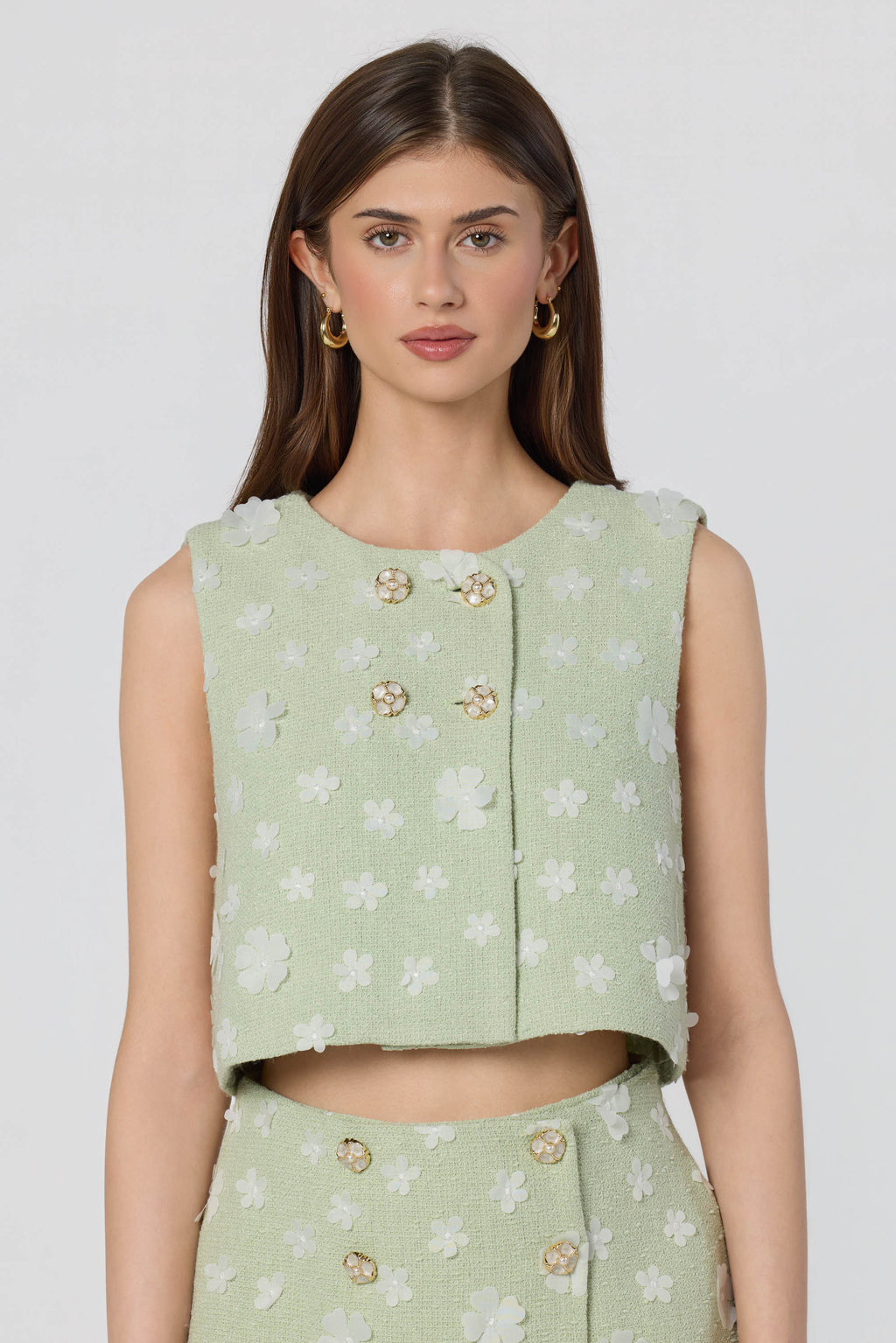 Janell Floral Applique Cropped Vest